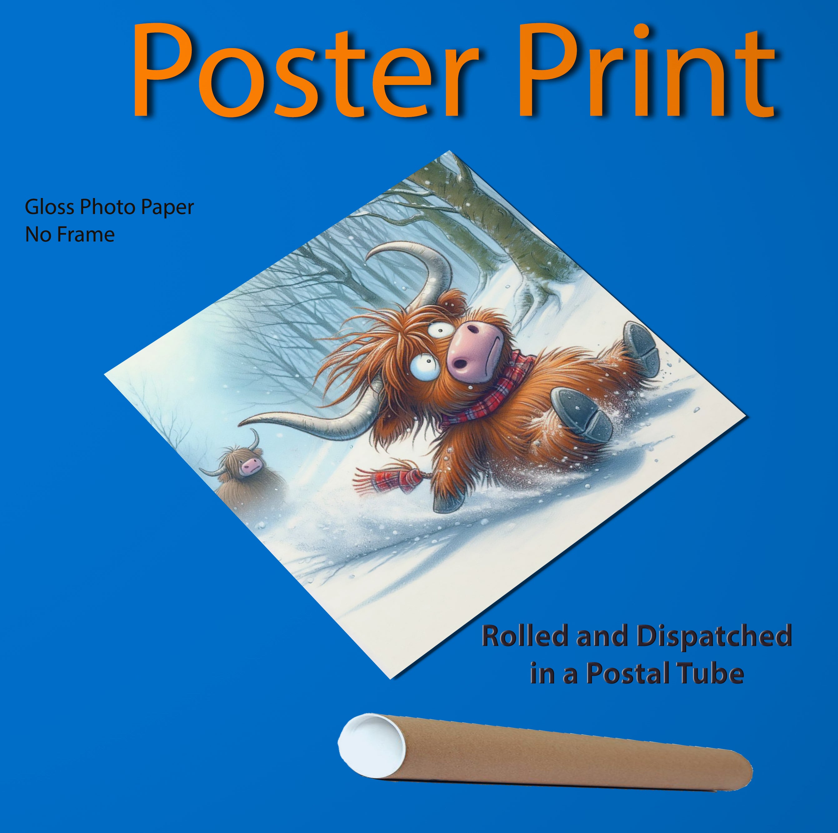 Highland Cow Playing In The Snow Canvas Wall Art Print