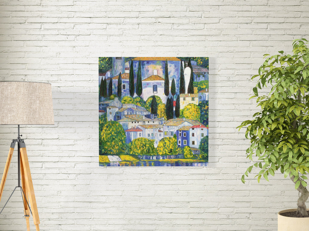 Gustav Klimt Church In Cassone Square Reproduction Canvas Wall Art Print Picture