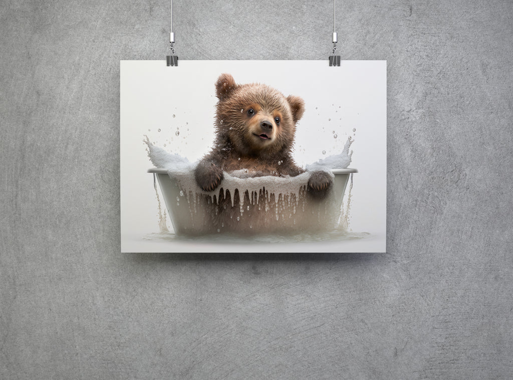 Cute Bear Cub In A Bubble Bath Canvas Print Wall Art