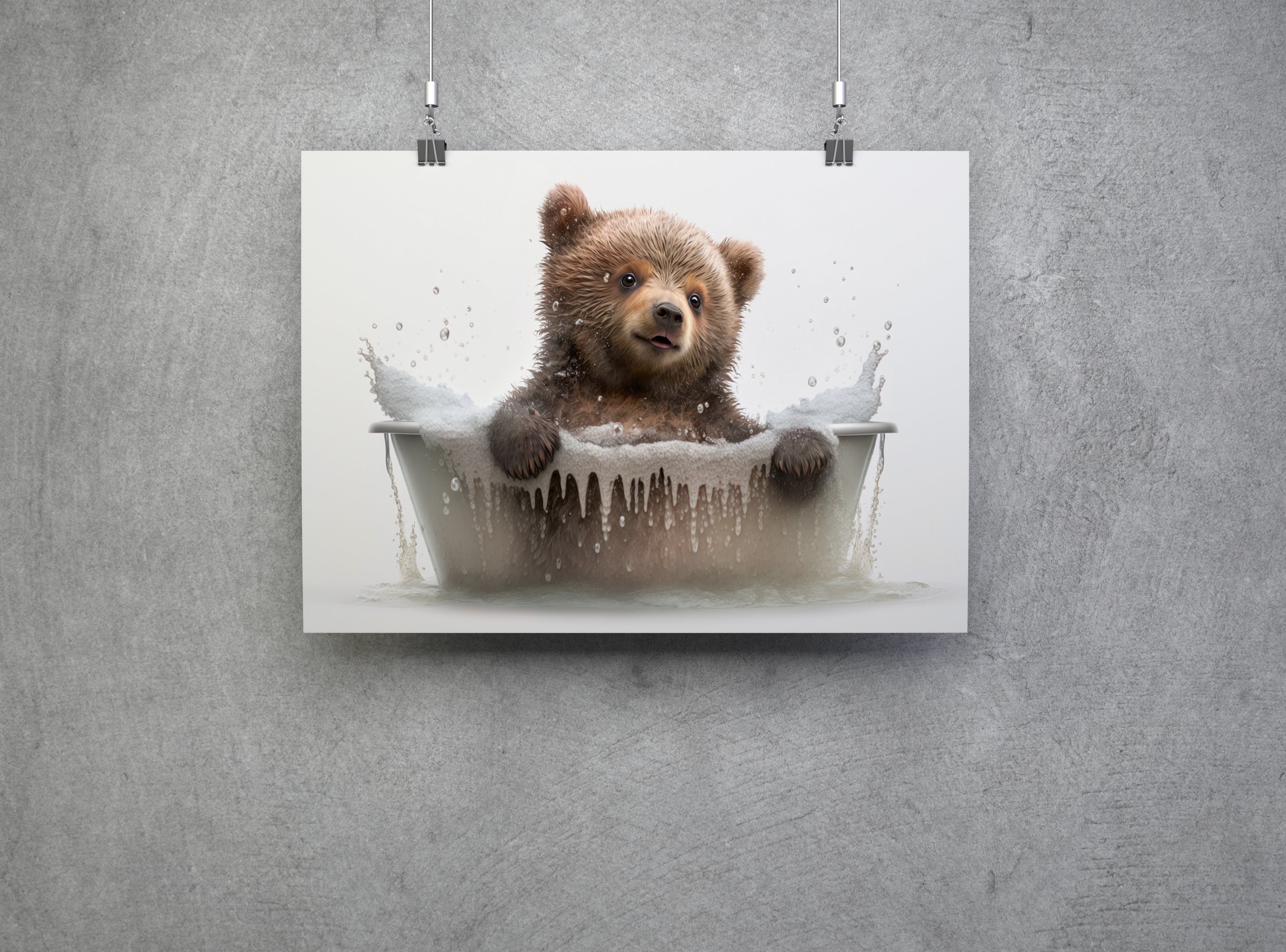 Cute Bear Cub In A Bubble Bath Canvas Print Wall Art