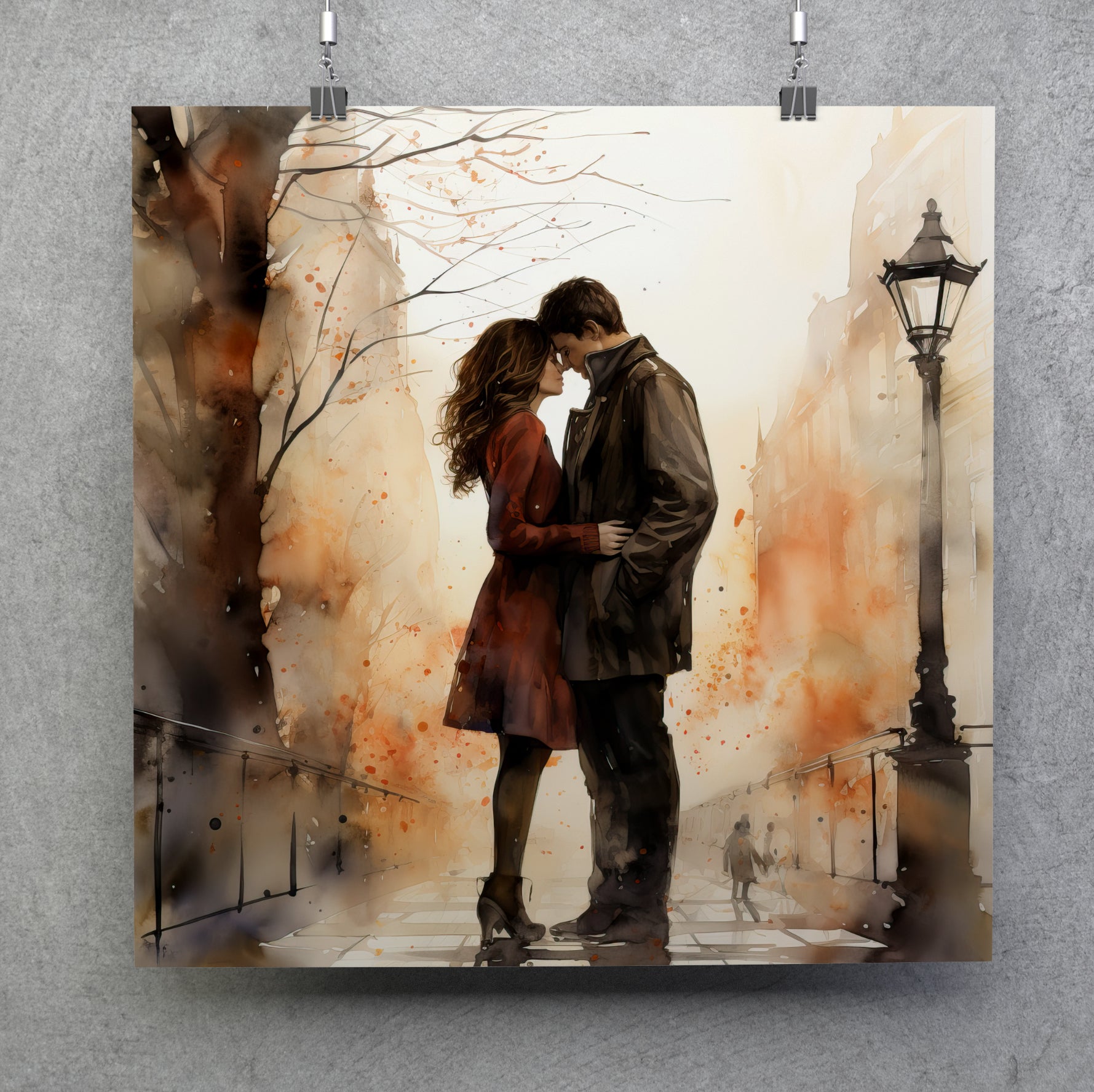 Couple Kissing Romantic Embrace Painting Canvas Wall Art Picture Print Poster