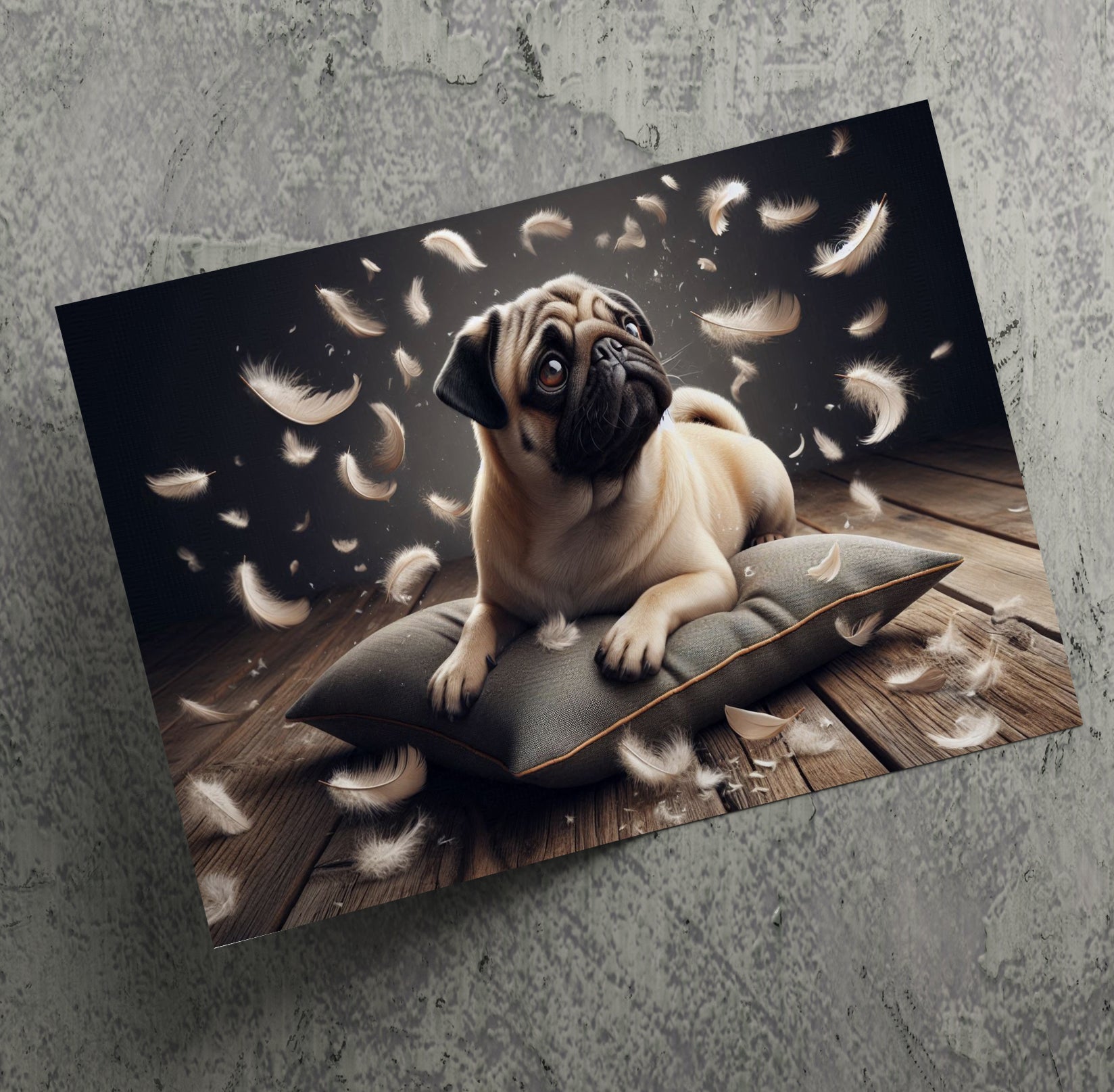 Cute Pug Dog Sat On Cushion Canvas Print Wall Art