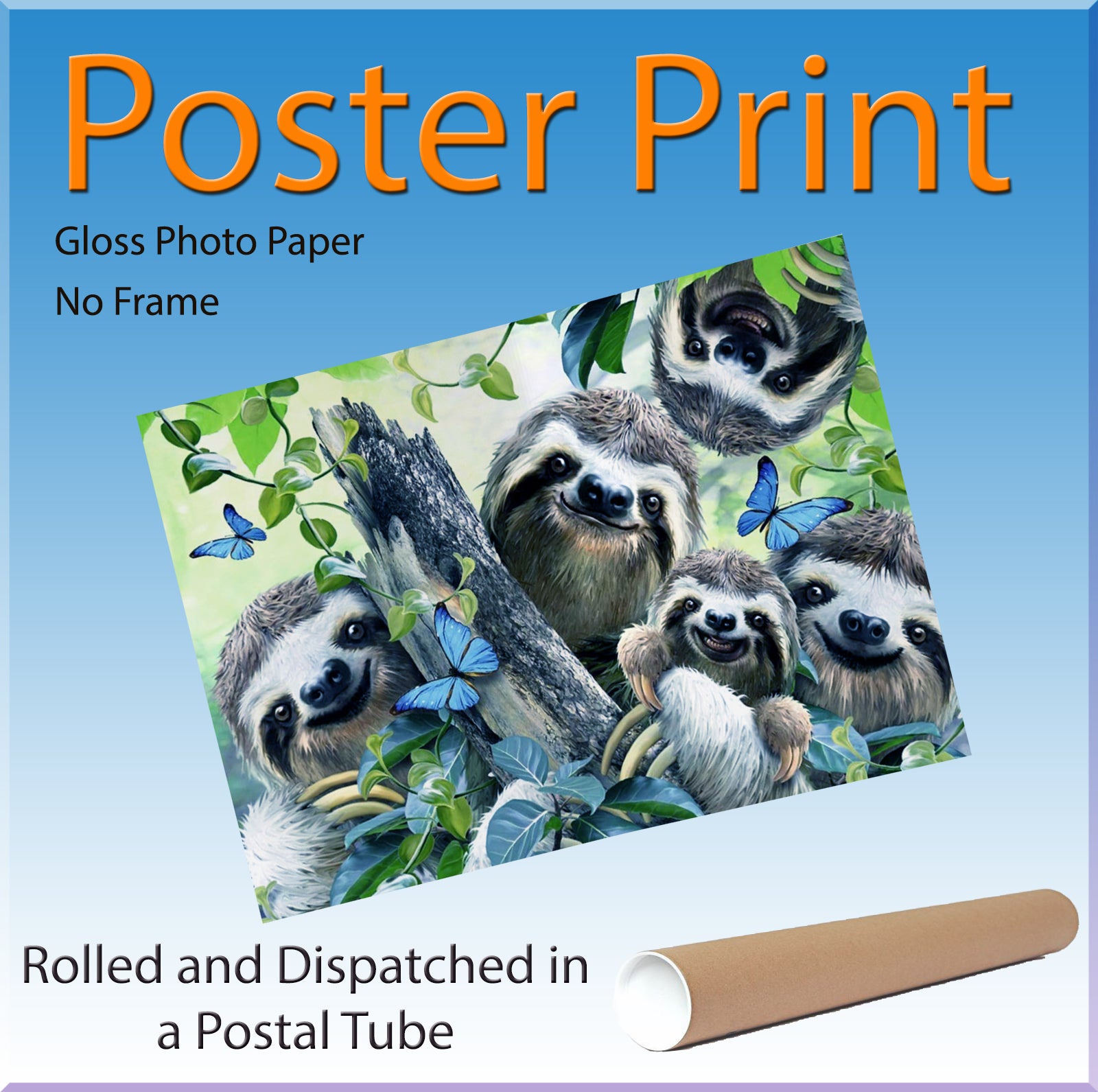 Cute Happy Smiling Sloth Animal Family Canvas Wall Art Print Home Décor Picture