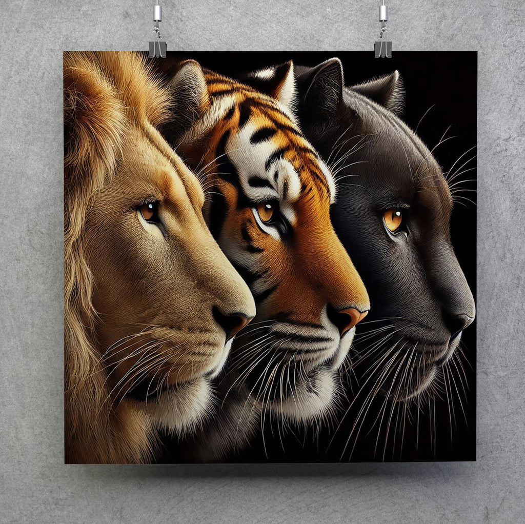 Lion, Tiger, Panther Faces Canvas Print: Big Cat Wall Art