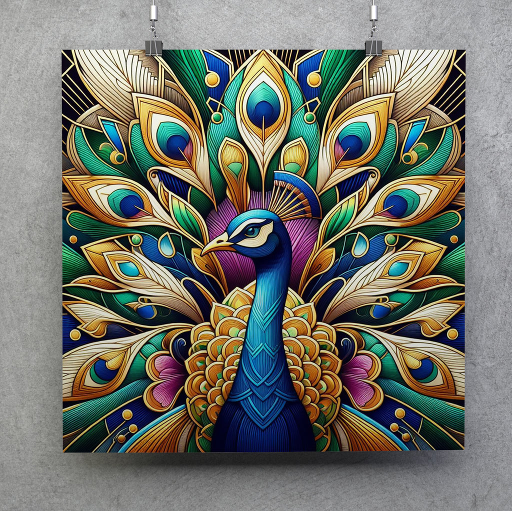 Beautiful Peacock Art Deco Square Wall Art Print