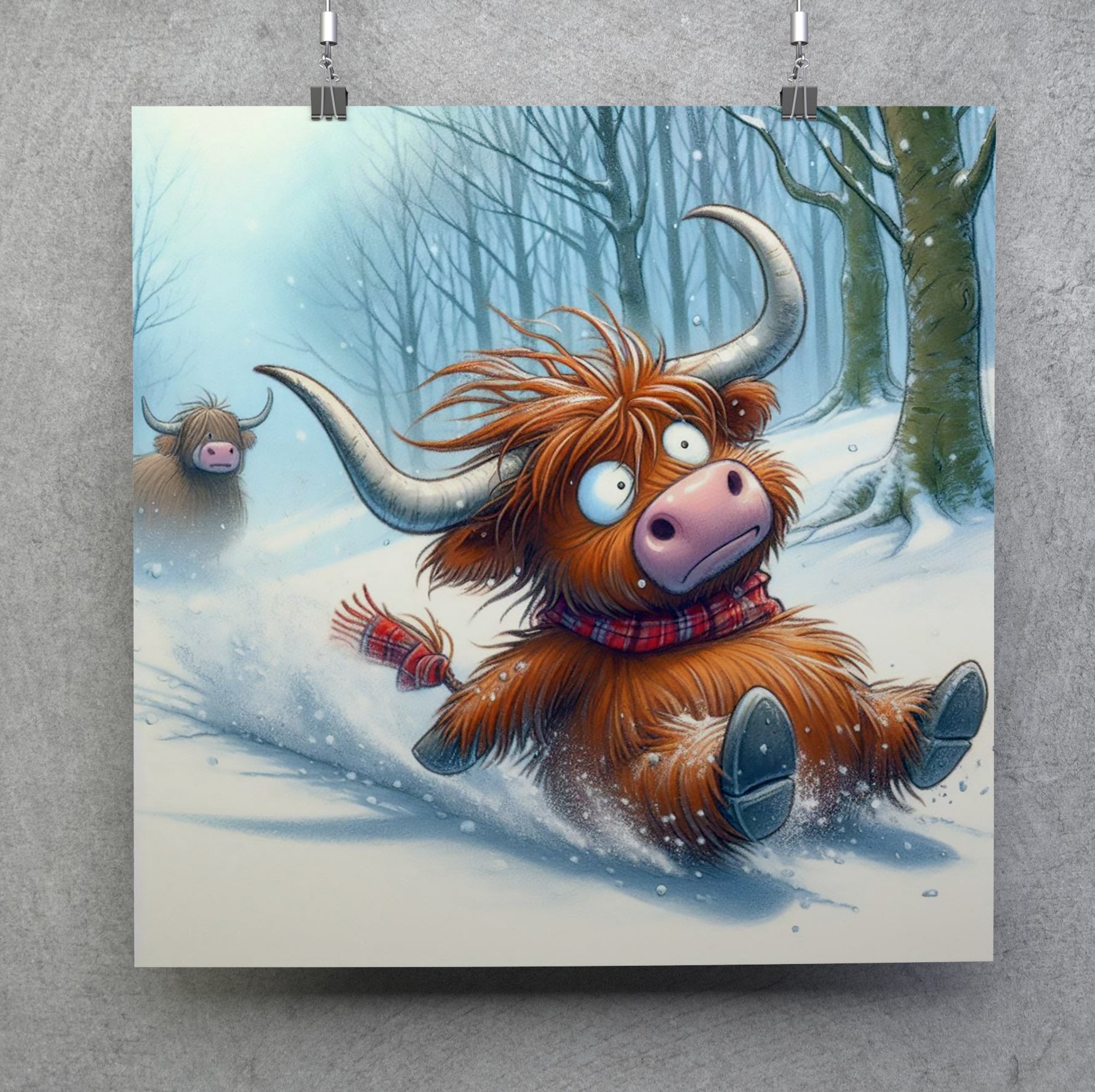 Highland Cow Playing In The Snow Canvas Wall Art Print