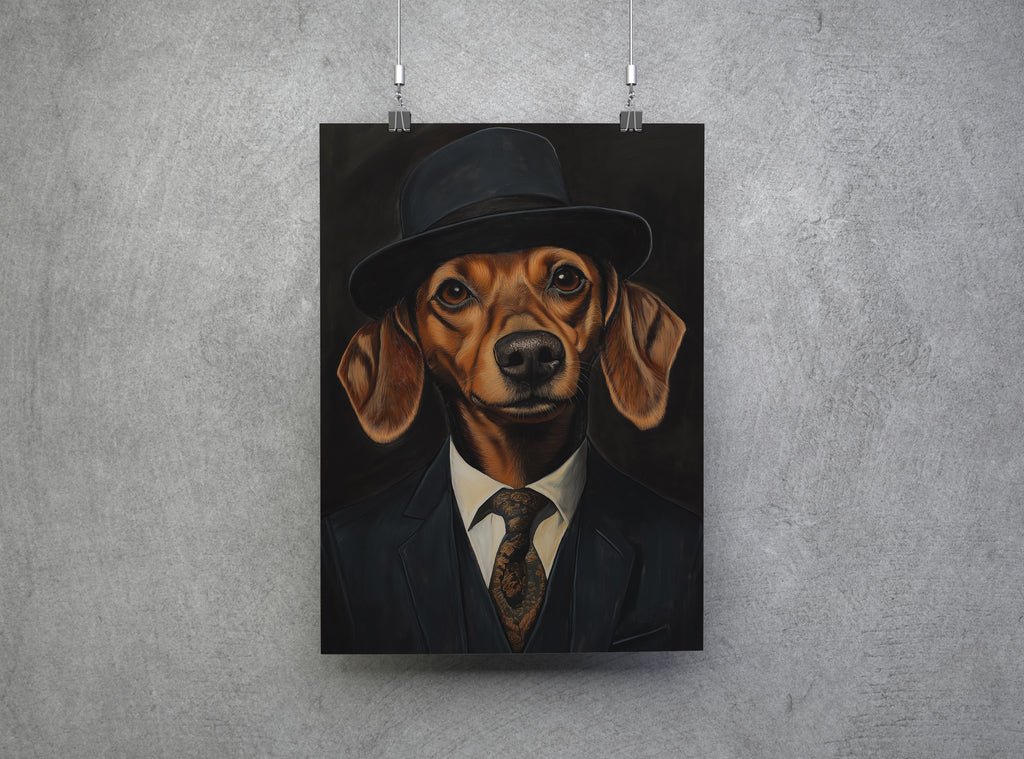 Dachshund In A Suit Canvas Wall Art Print Framed Home Decor Picture