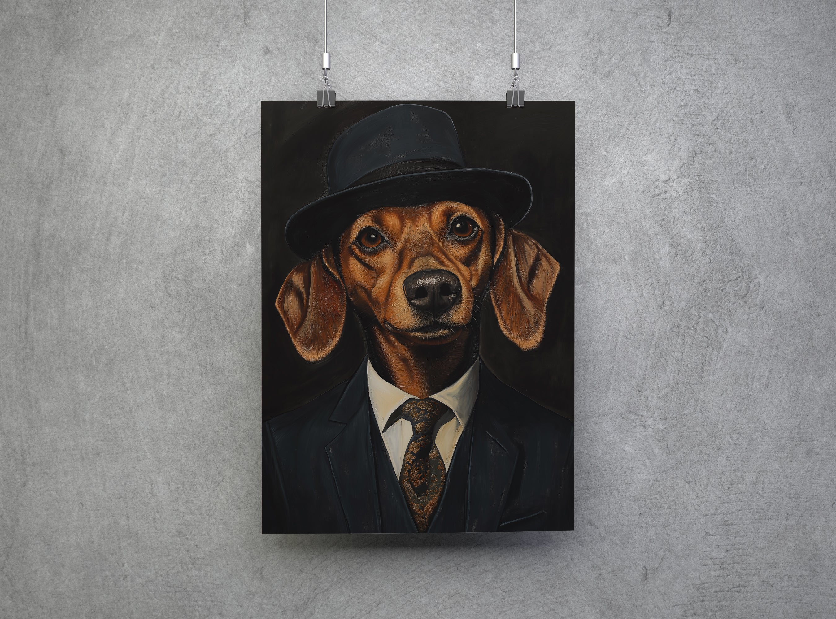Dachshund In A Suit Canvas Wall Art Print Framed Home Decor Picture