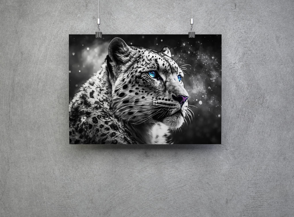Black and White Big Cat Snow Leopard Face Wall Art Canvas Print