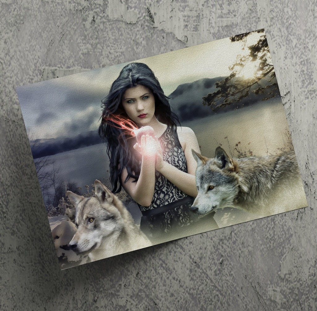 Fantasy Gothic Girl and Wolves Canvas Print Wall Art