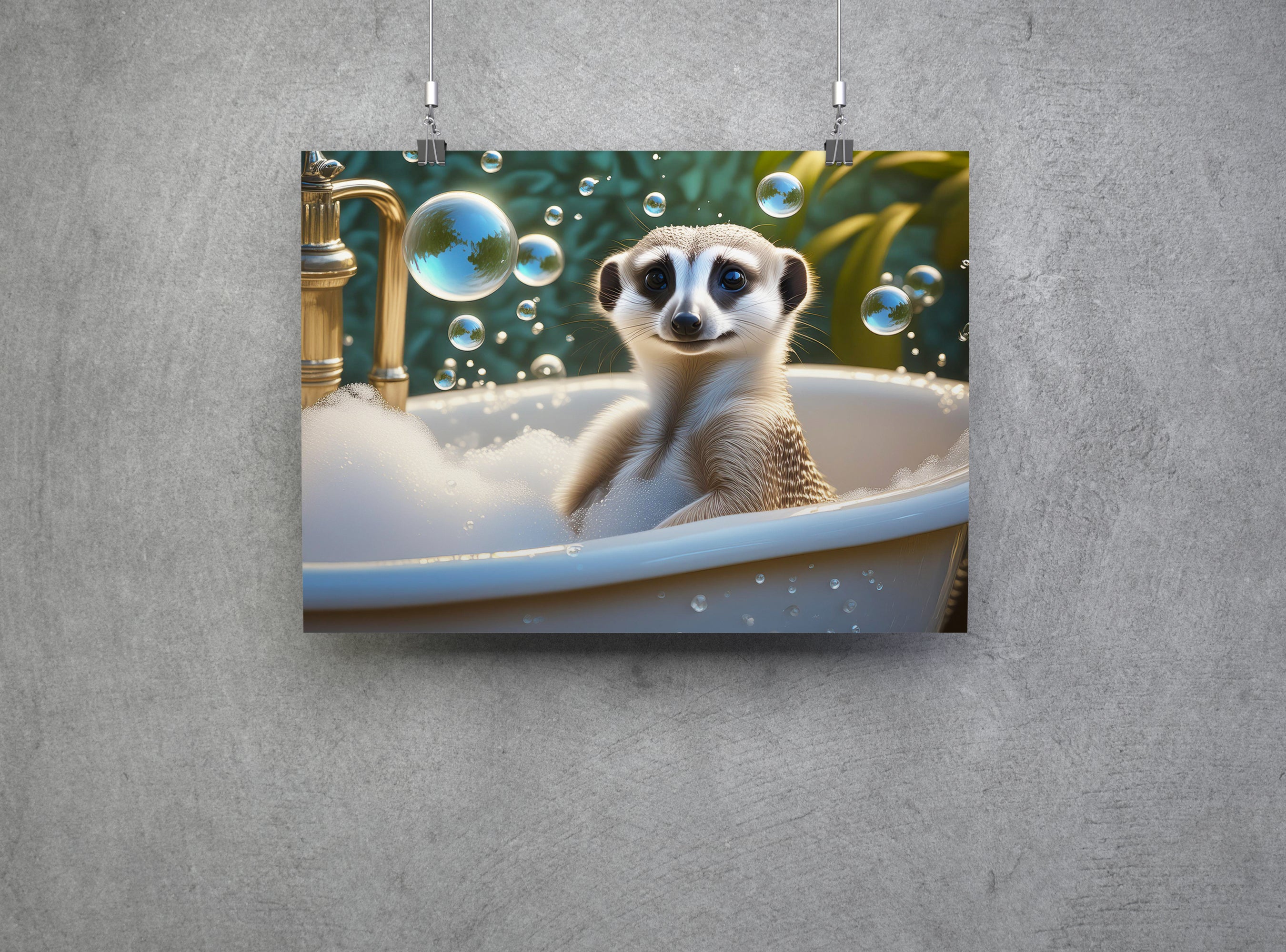 Cute Meerkat Sat In Bubble Bath Bathroom Wall Art