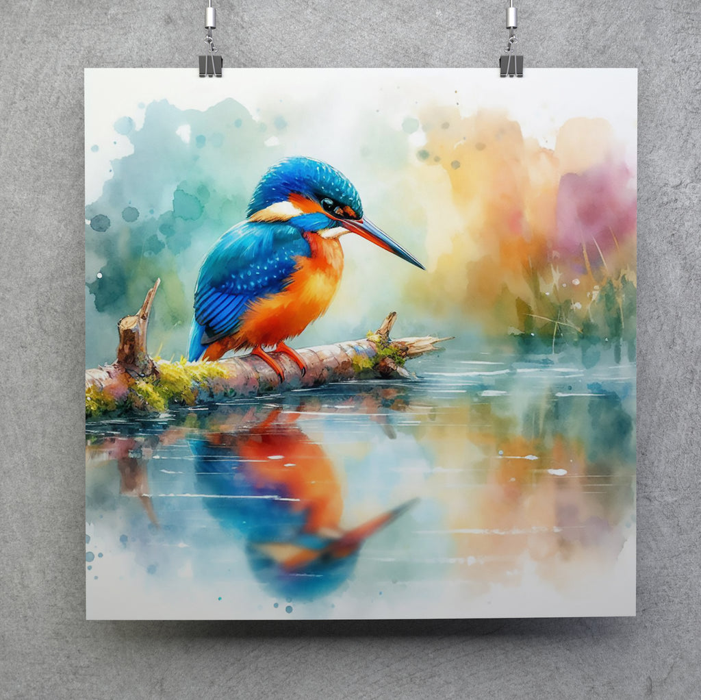 Kingfisher By the River Nature Canvas Wall Art Print