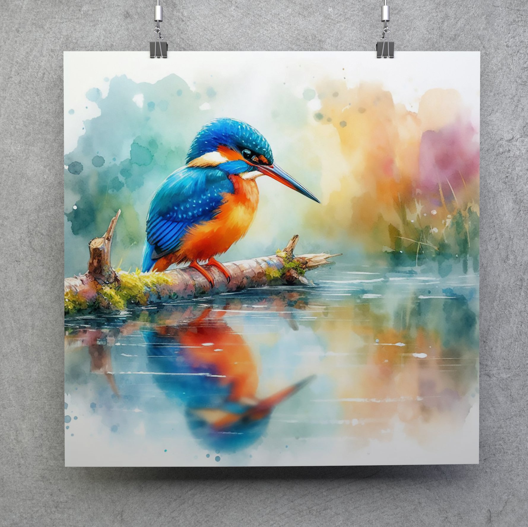 Kingfisher By the River Nature Canvas Wall Art Print