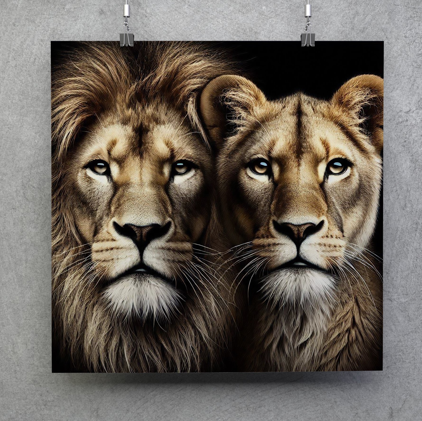 Majestic Lion and Lioness Big Cat Square Canvas Print Wall Art