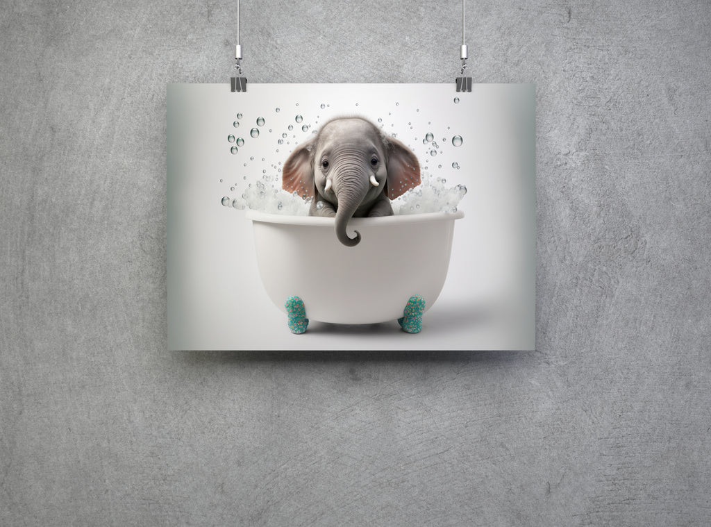 Cute Baby Elephant In a Bubble Bath Wall Art Canvas Print