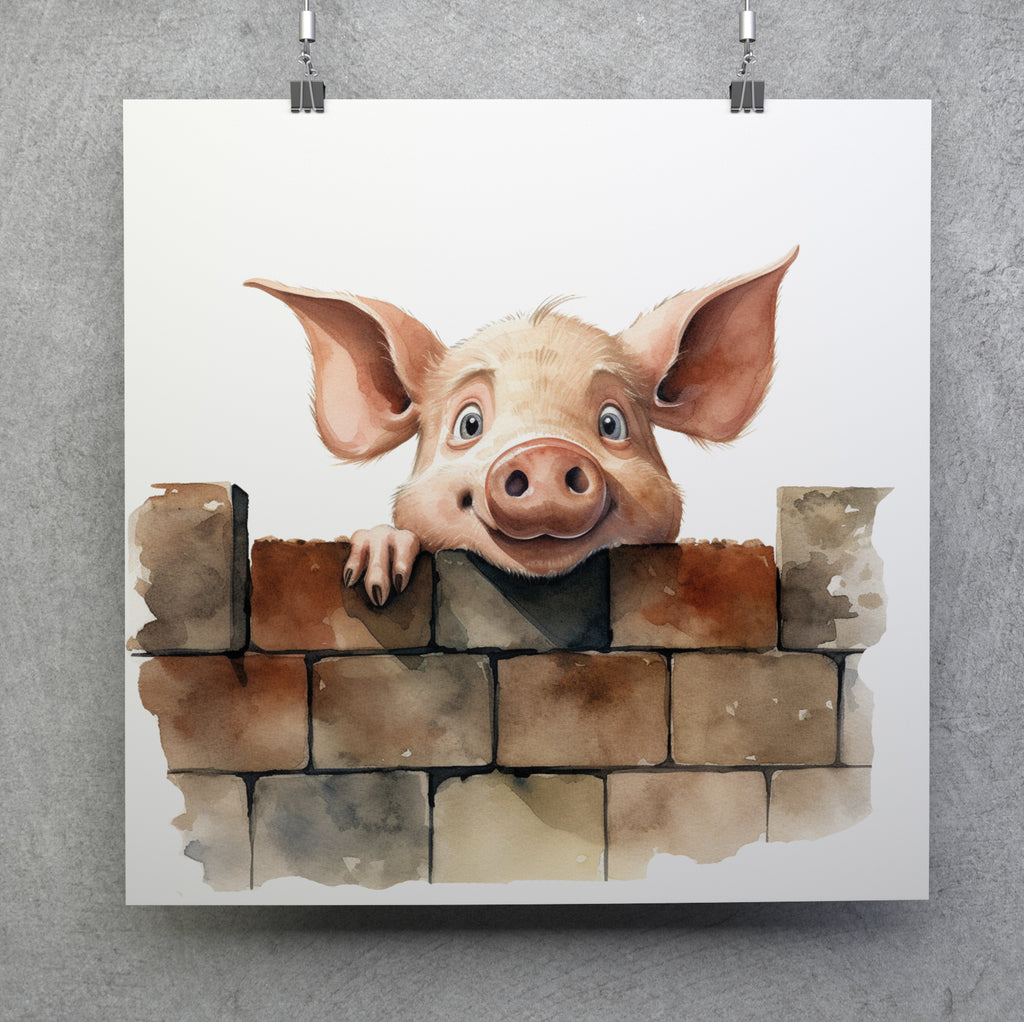 Funny Pig peering Over The Wall Canvas Print Wall Art