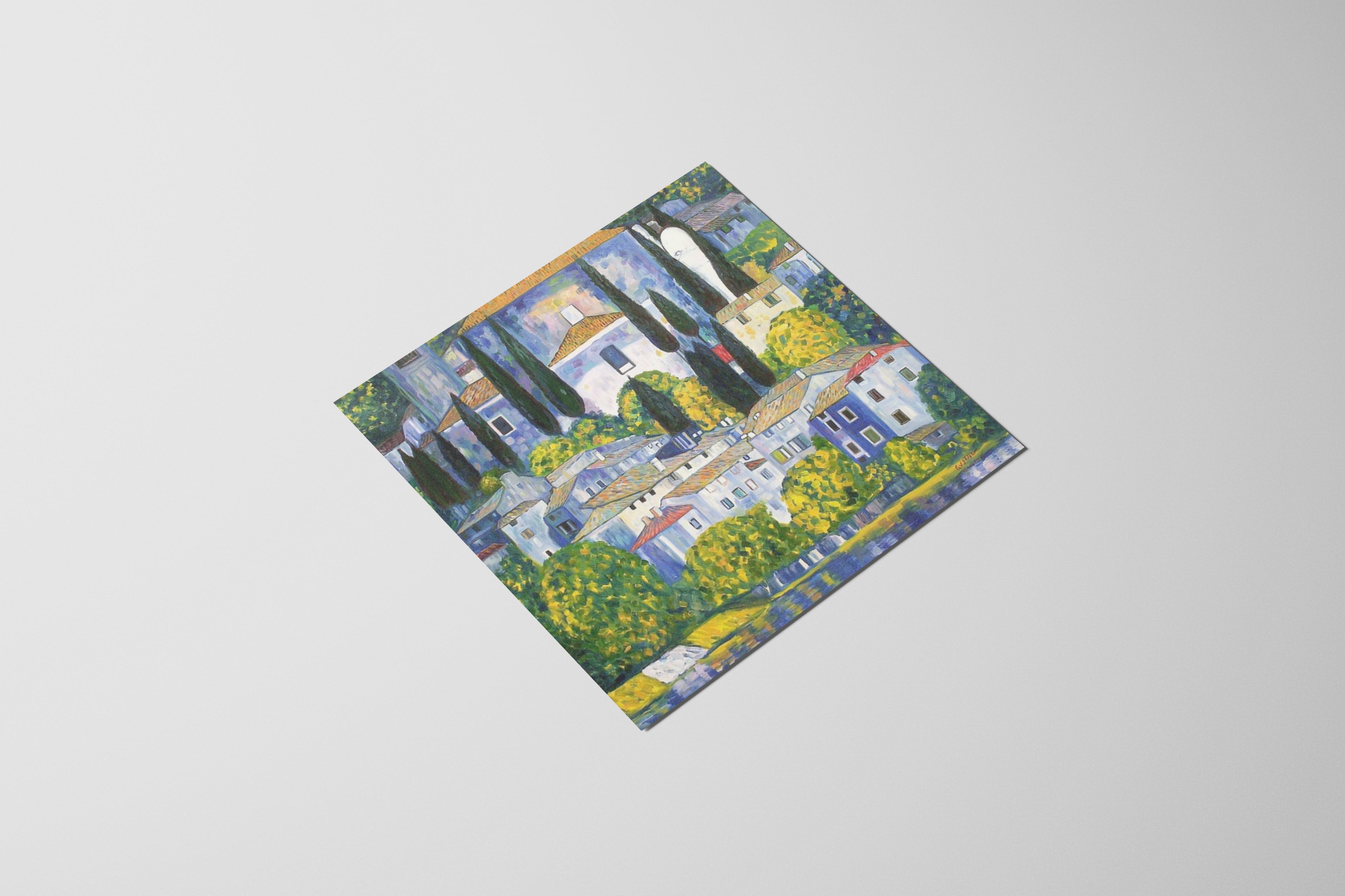 Gustav Klimt Church In Cassone Square Reproduction Canvas Wall Art Print Picture