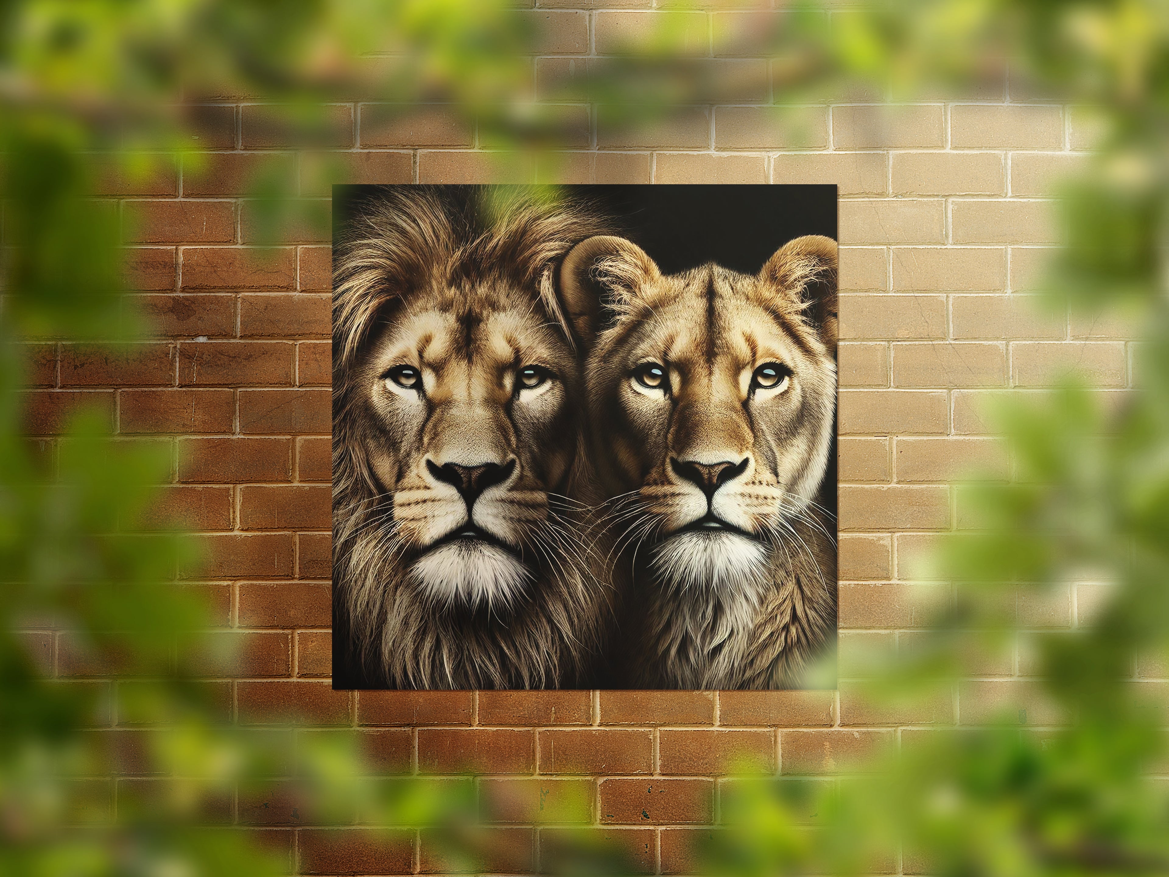 Majestic Lion and Lioness Big Cat Square Canvas Print Wall Art
