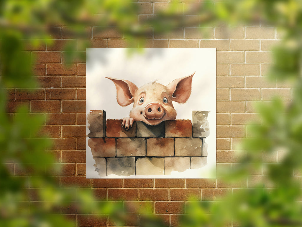 Funny Pig peering Over The Wall Canvas Print Wall Art