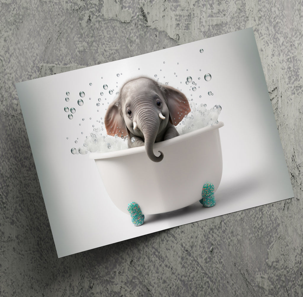 Cute Baby Elephant In a Bubble Bath Wall Art Canvas Print