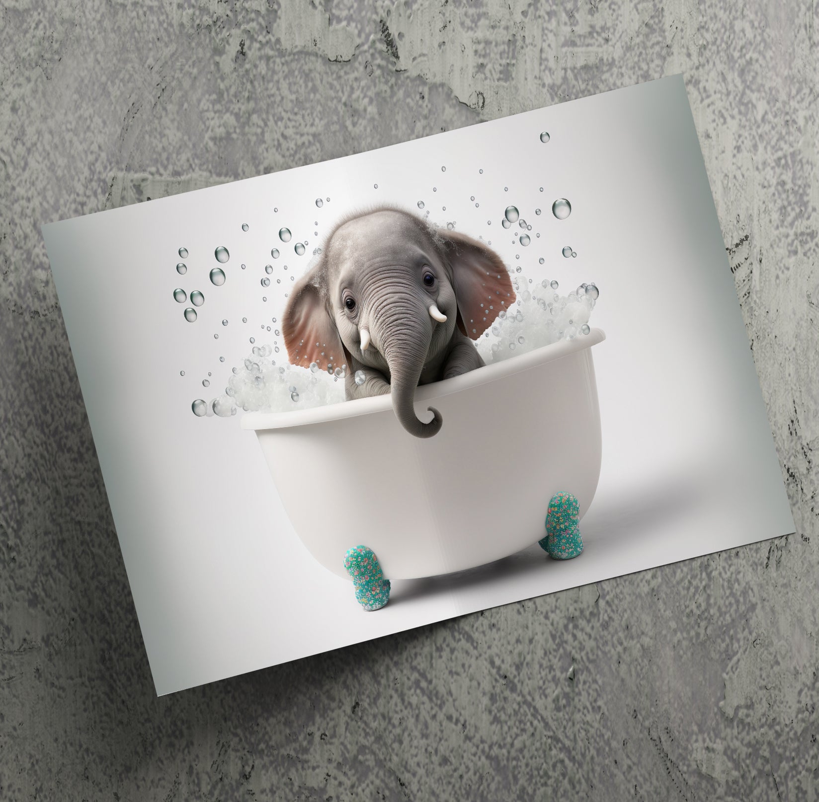 Cute Baby Elephant In a Bubble Bath Wall Art Canvas Print