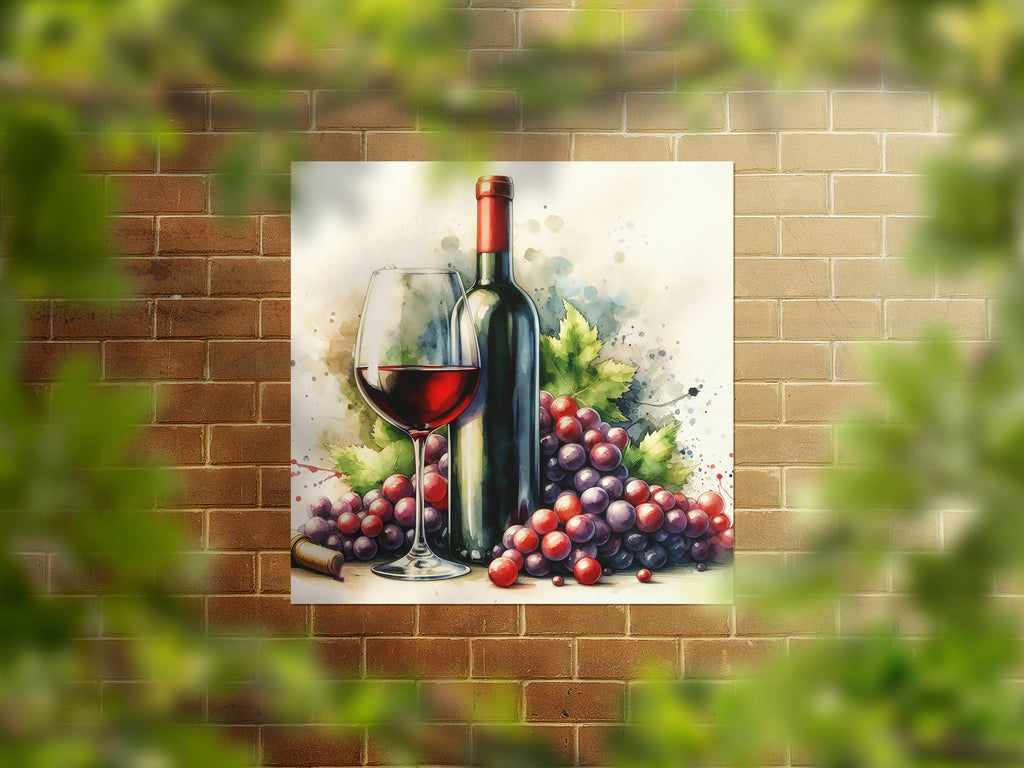 Red Wine Watercolour Style Square Canvas Print Wall Art