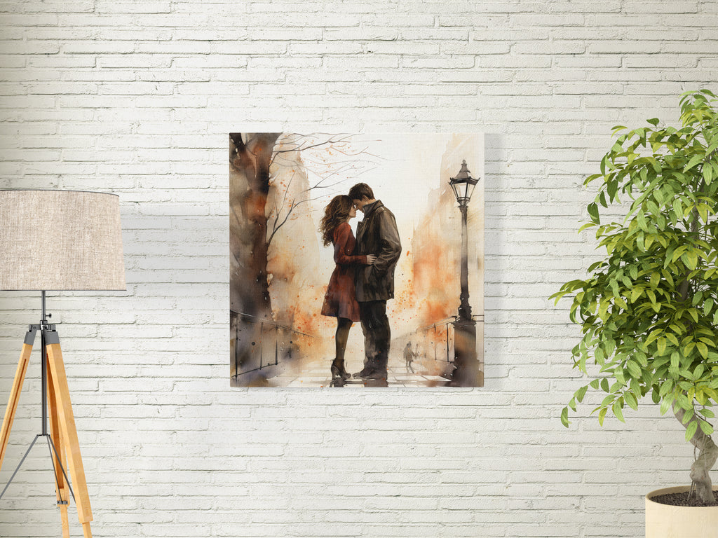 Couple Kissing Romantic Embrace Painting Canvas Wall Art Picture Print Poster