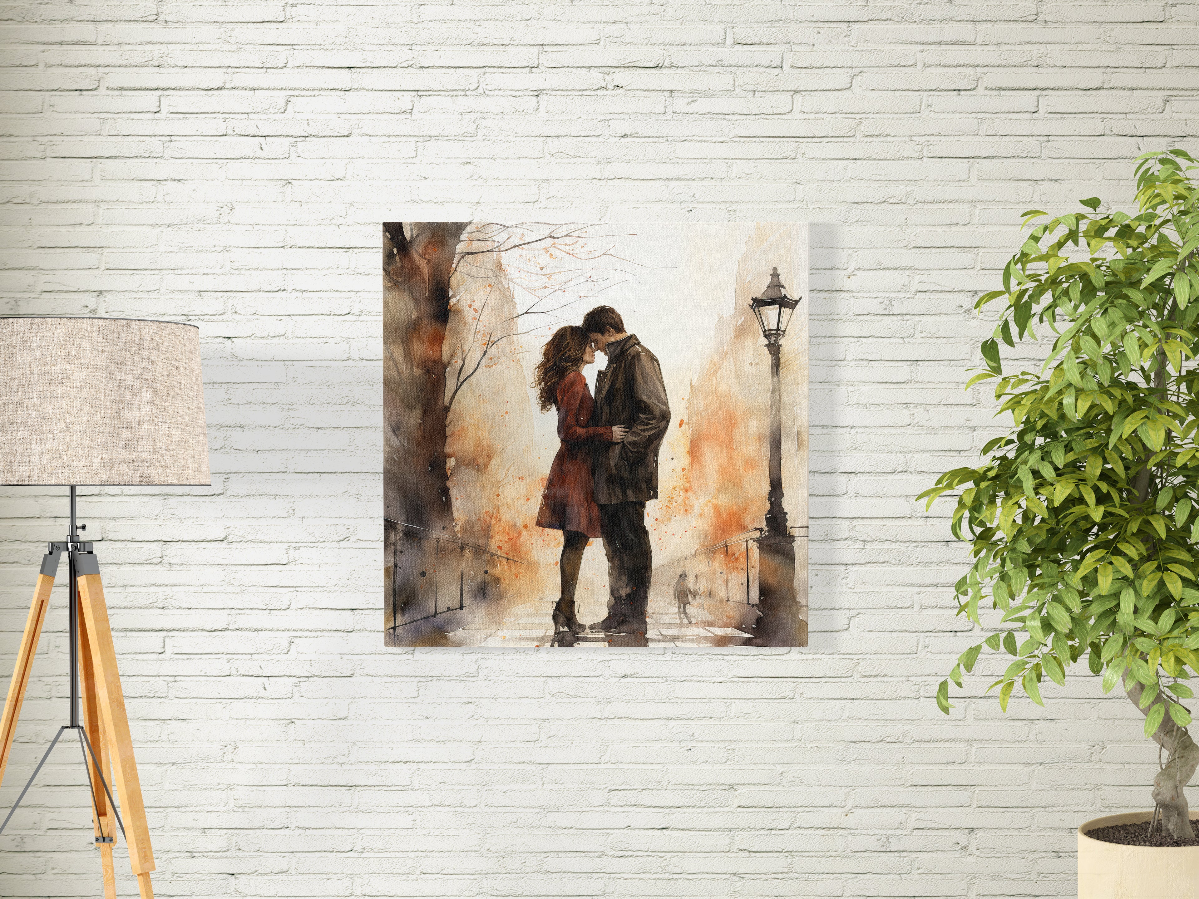 Couple Kissing Romantic Embrace Painting Canvas Wall Art Picture Print Poster