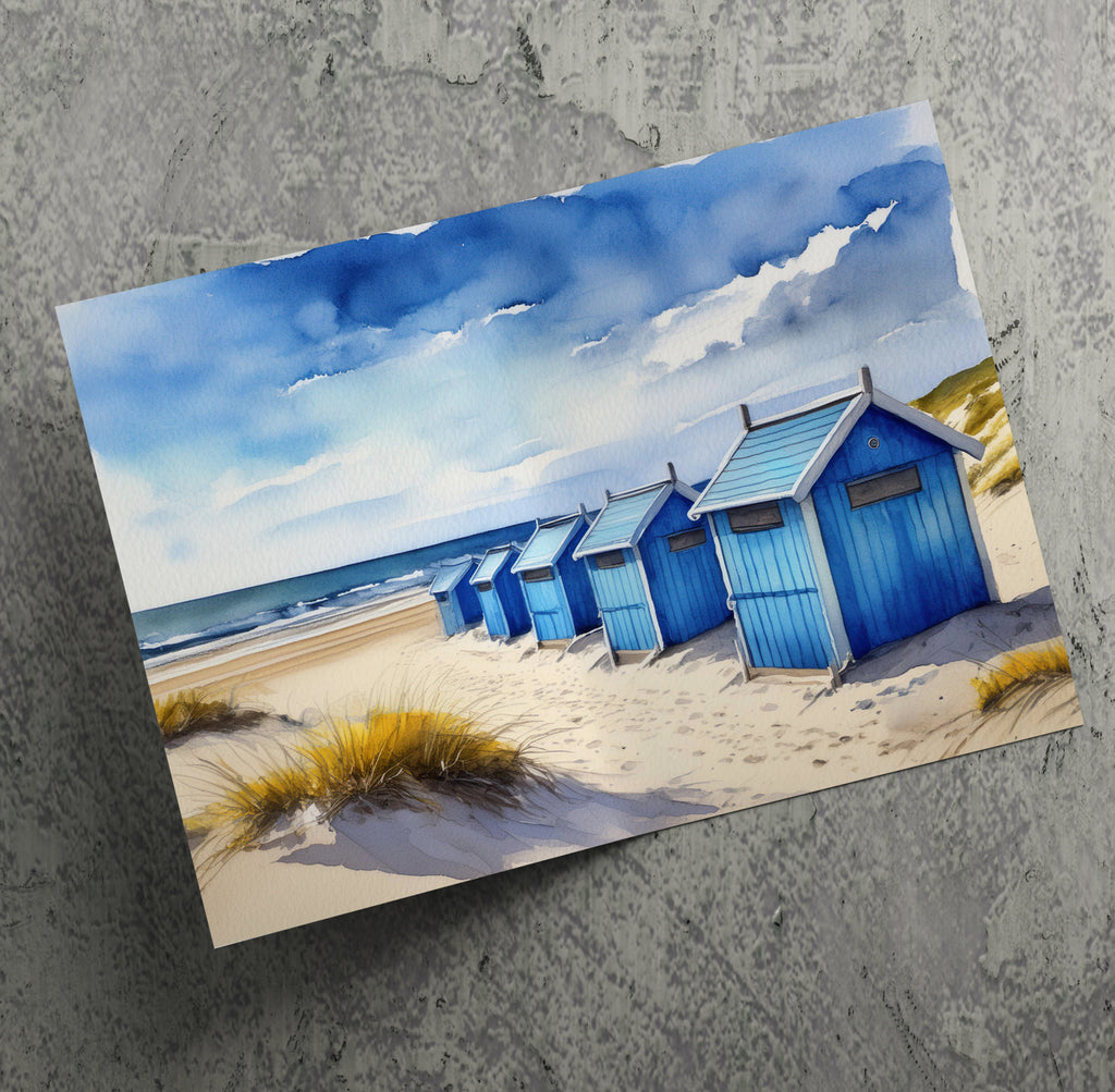 Blue Beach Huts Seaside Landscape Wall Art