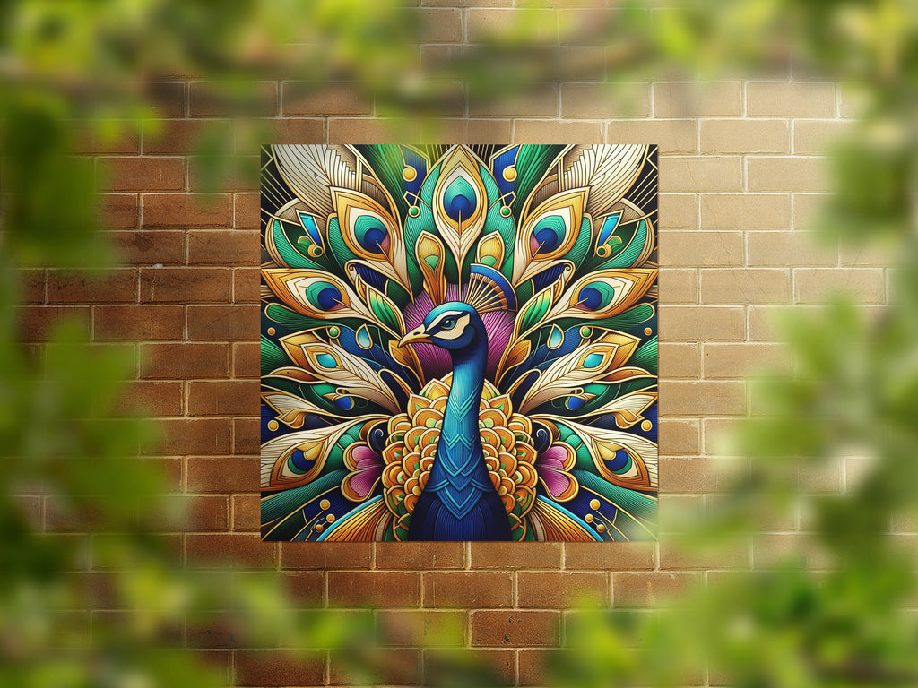 Beautiful Peacock Art Deco Square Wall Art Print