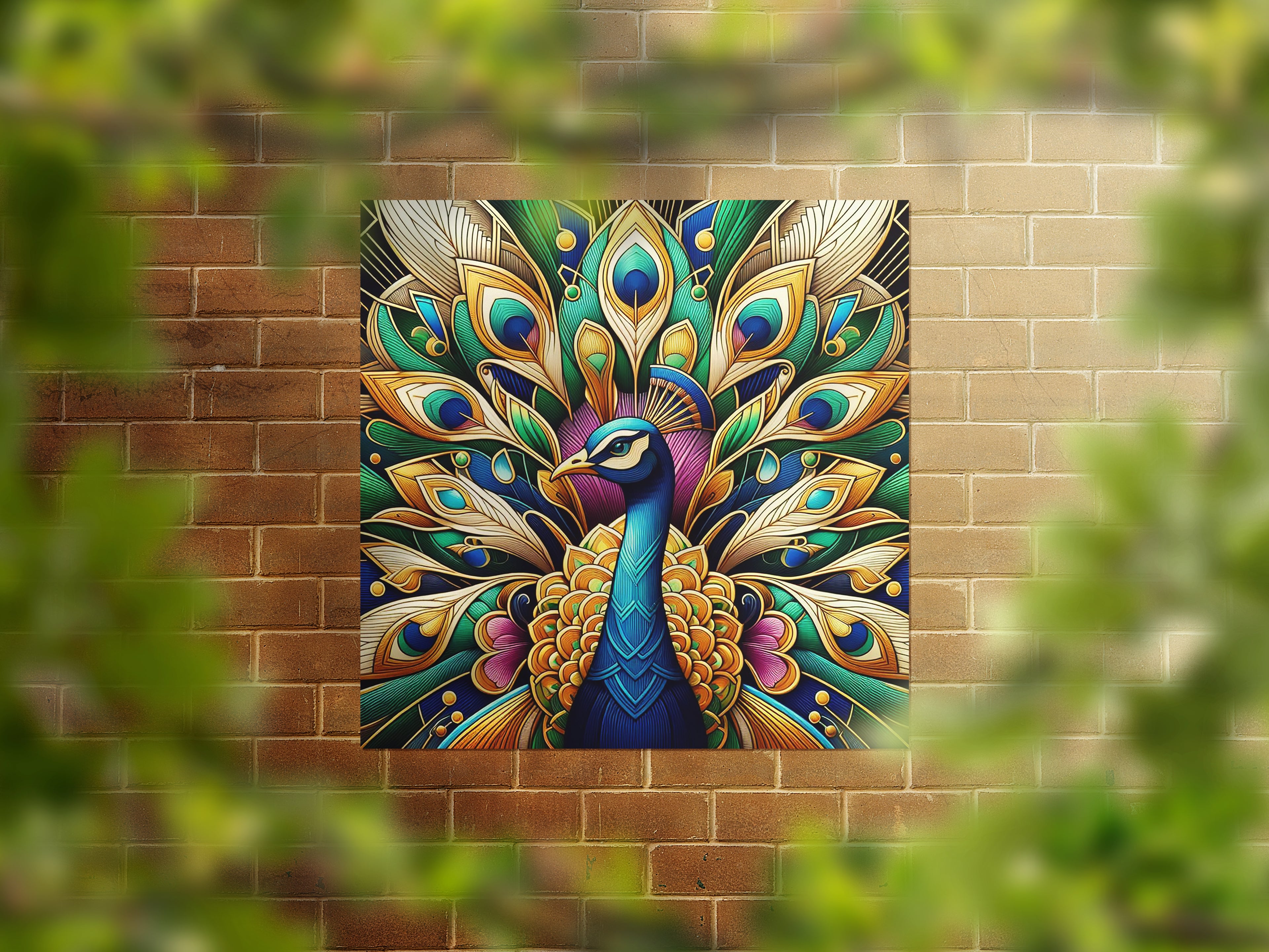 Beautiful Peacock Art Deco Square Wall Art Print