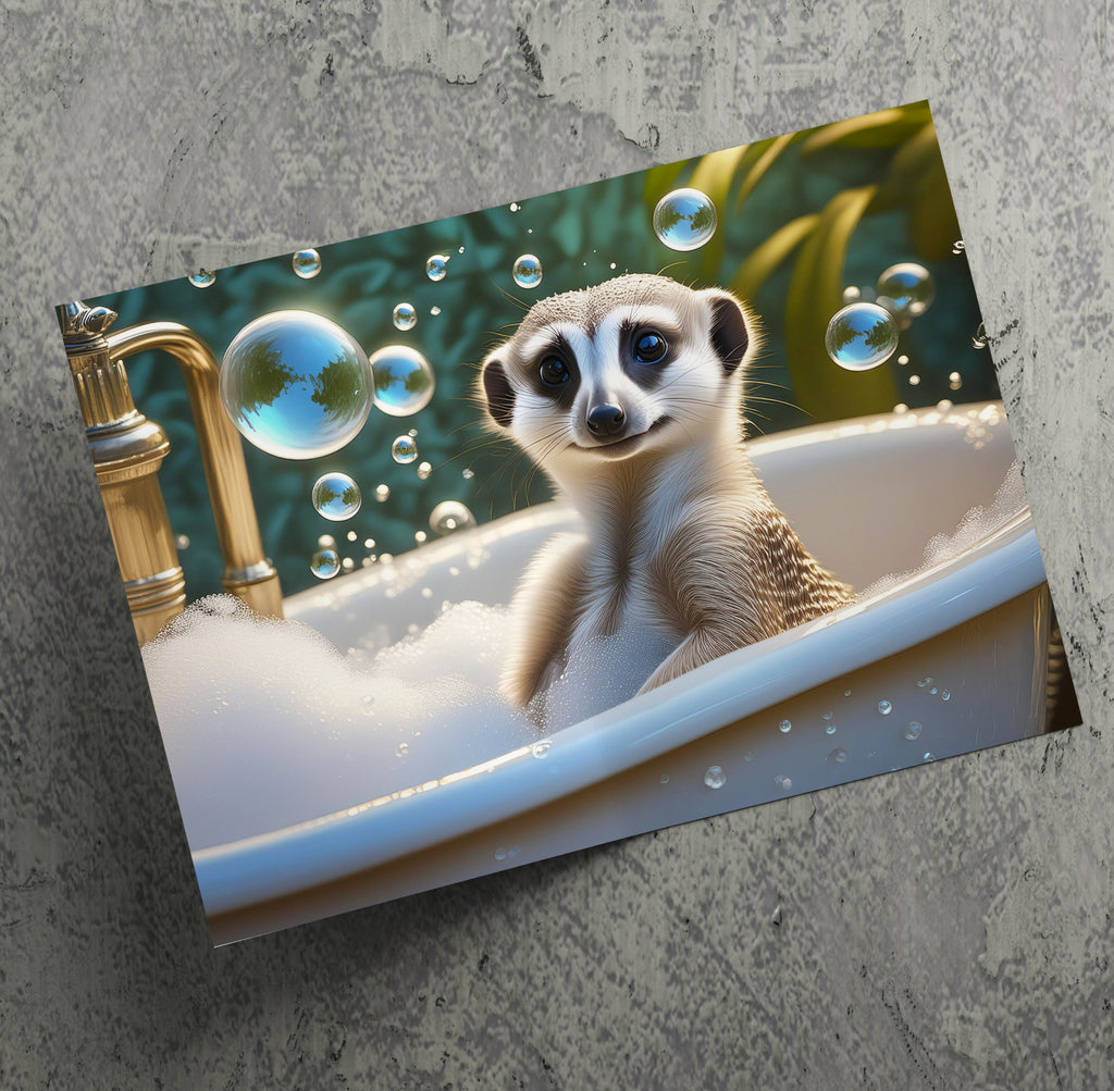 Cute Meerkat Sat In Bubble Bath Bathroom Wall Art