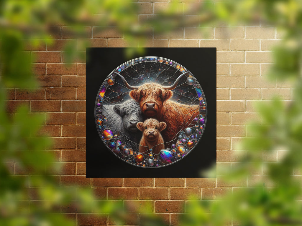 Highland Cow Family Mosaic Square Canvas Print Wall Art or Poster Print