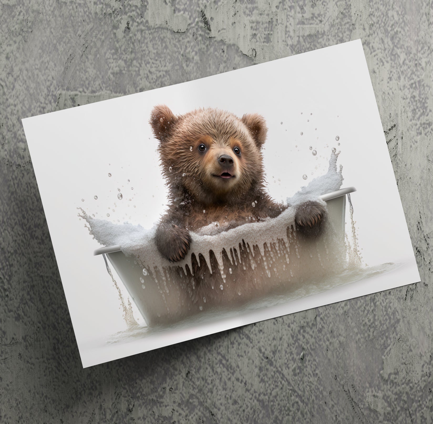 Cute Bear Cub In A Bubble Bath Canvas Print Wall Art