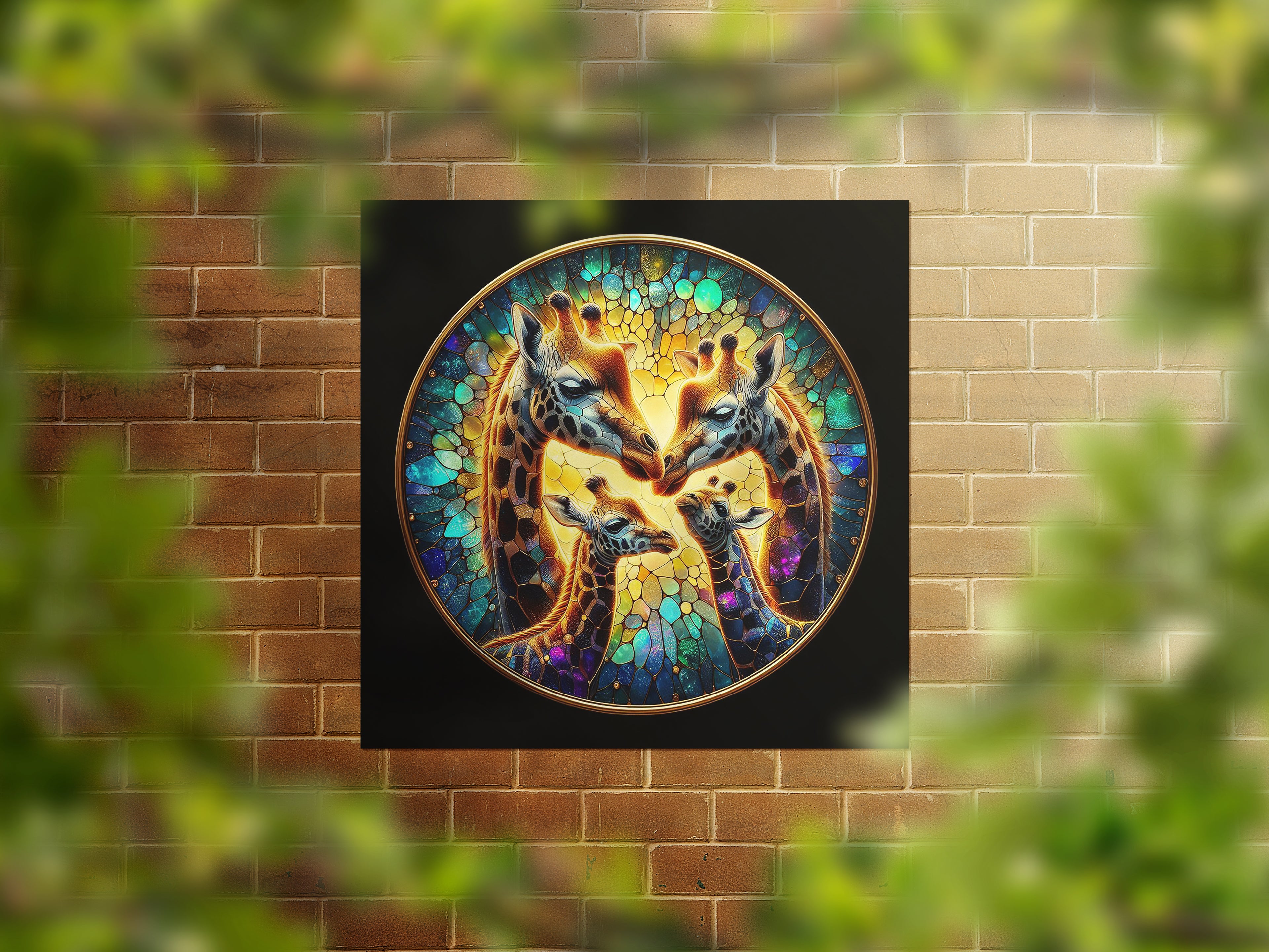 Giraffe Family Mosaic Square Canvas Print Wall Art or Poster Print