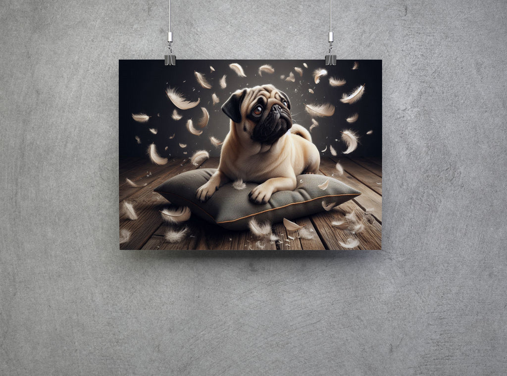 Cute Pug Dog Sat On Cushion Canvas Print Wall Art