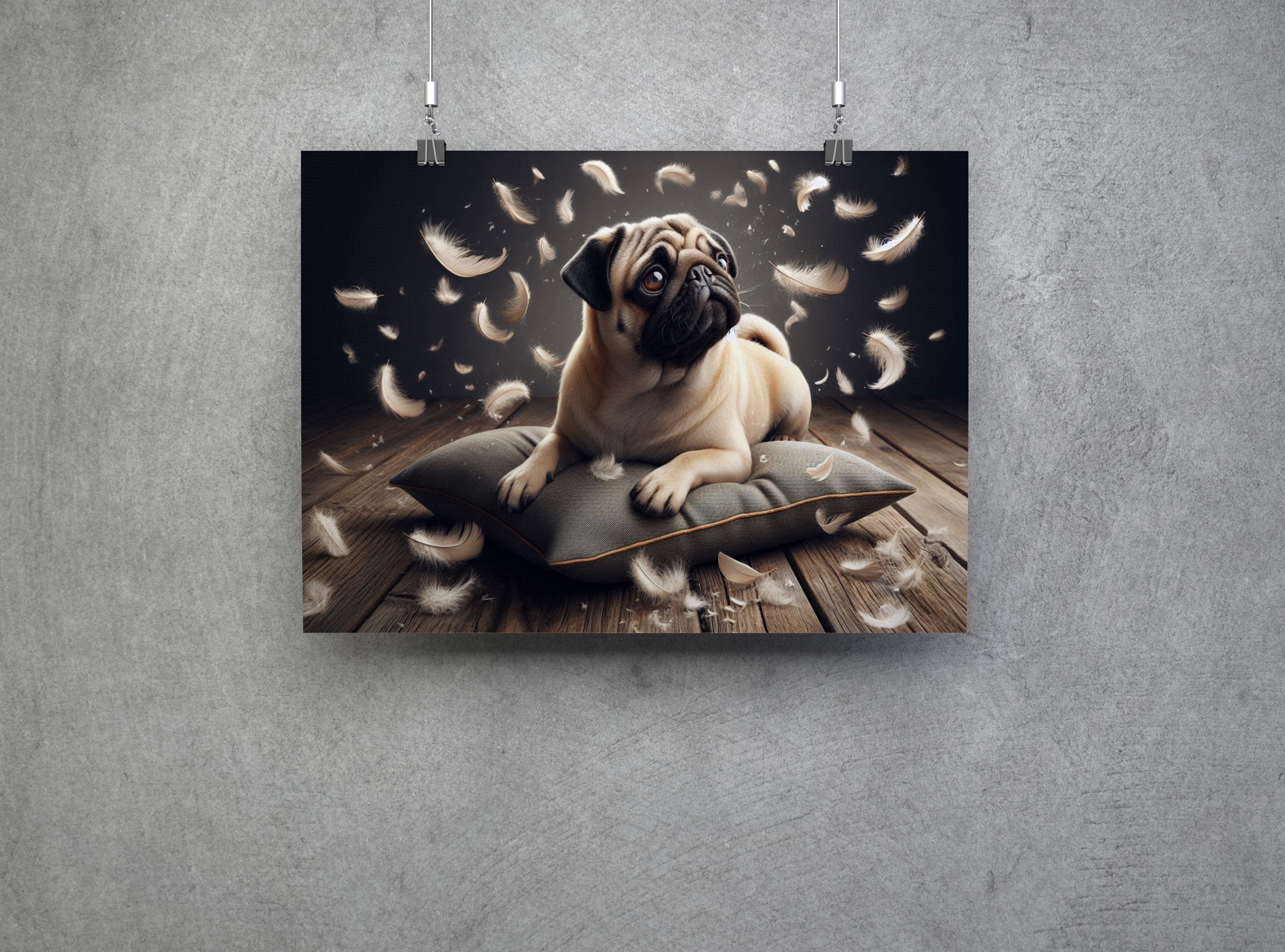 Cute Pug Dog Sat On Cushion Canvas Print Wall Art