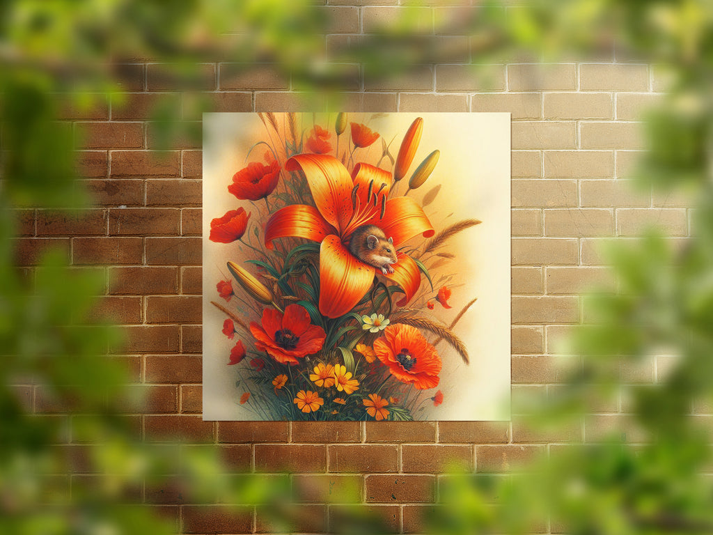 Flowers and Field Mouse Floral Canvas Wall Art Print