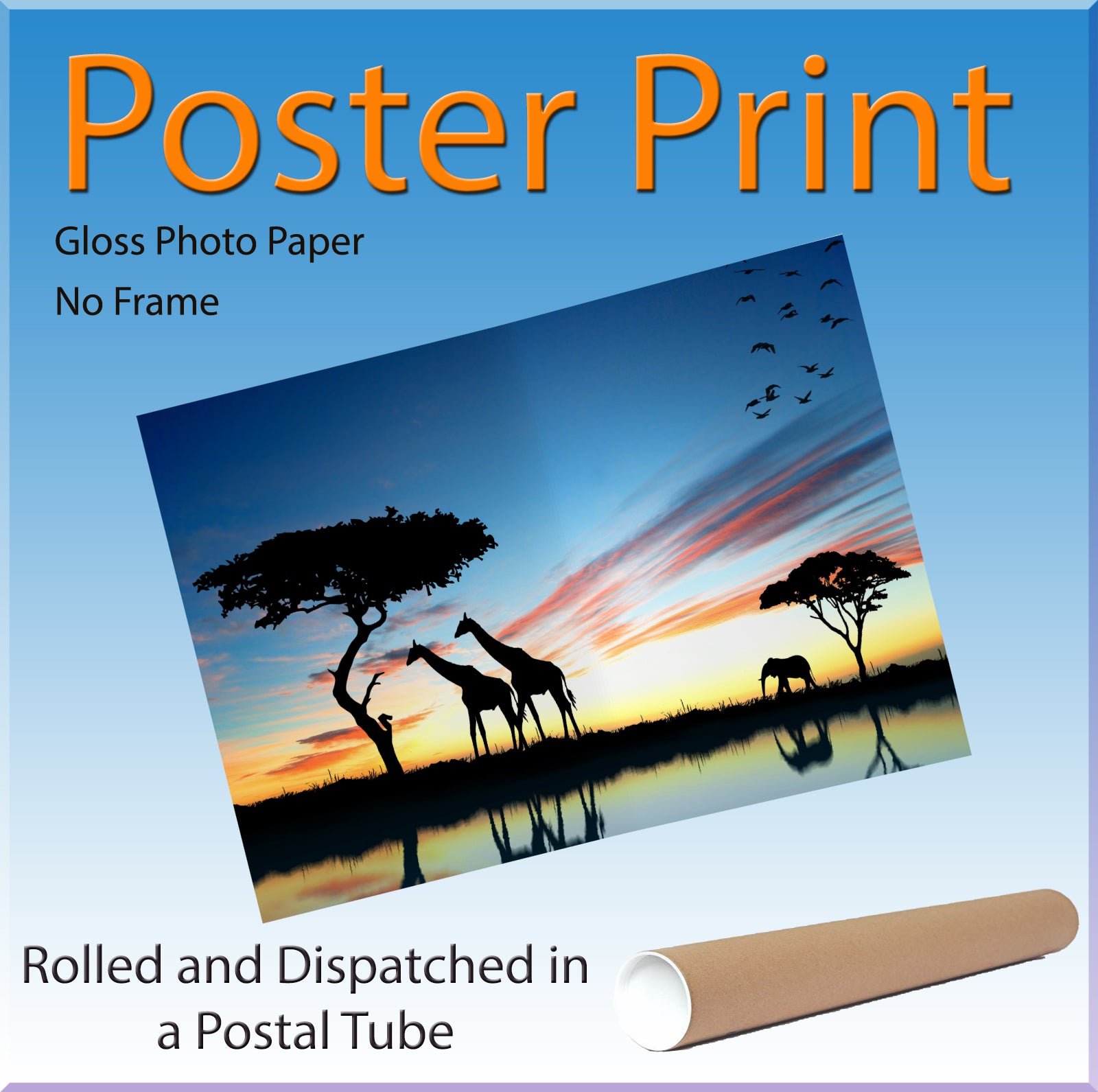 Giraffe Silhouettes African Sunset Landscape Wall Art
