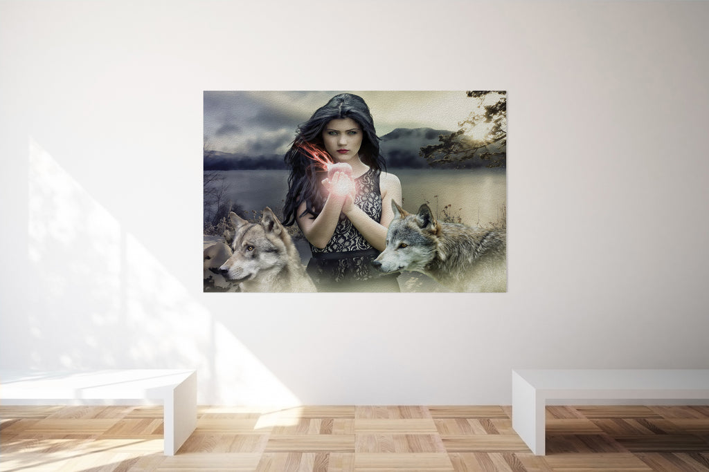 Fantasy Gothic Girl and Wolves Canvas Print Wall Art
