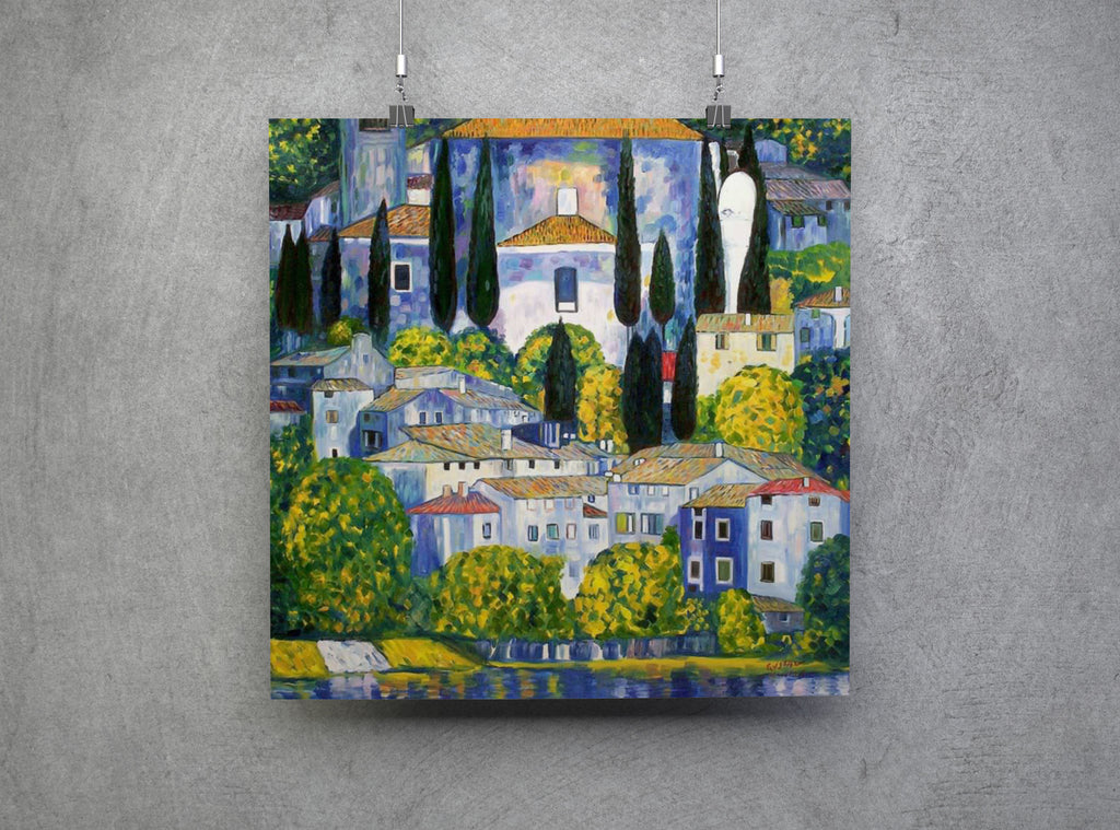 Gustav Klimt Church In Cassone Square Reproduction Canvas Wall Art Print Picture