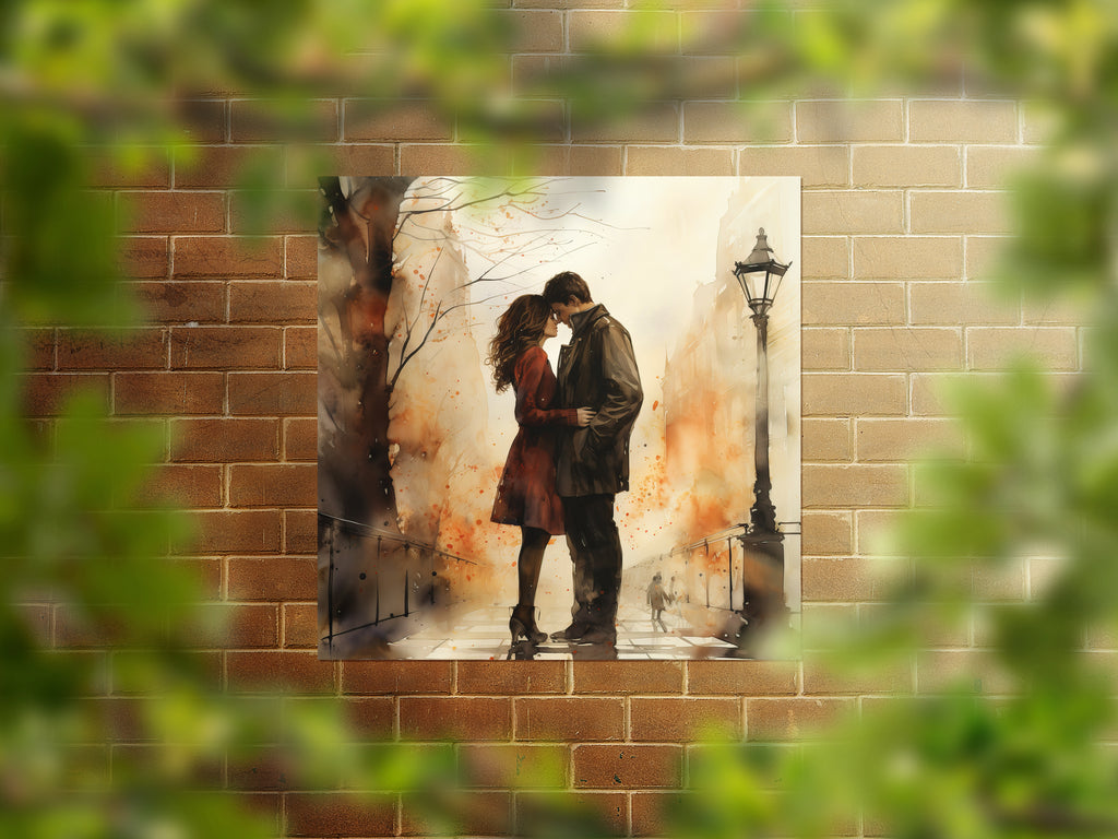 Couple Kissing Romantic Embrace Painting Canvas Wall Art Picture Print Poster