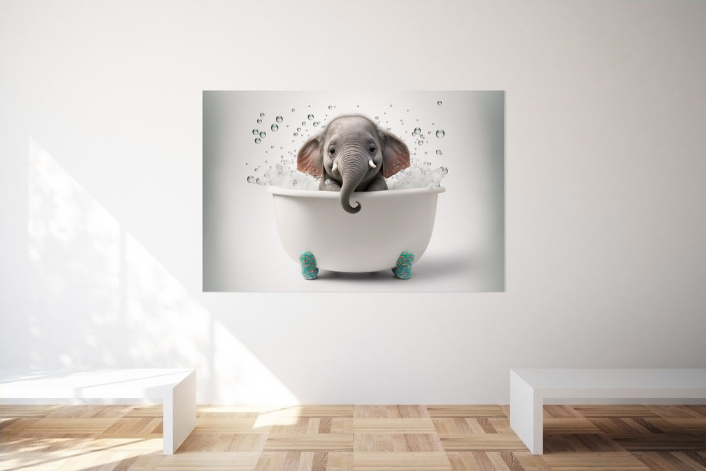 Cute Baby Elephant In a Bubble Bath Wall Art Canvas Print