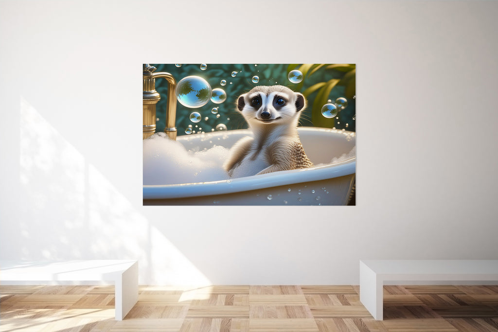 Cute Meerkat Sat In Bubble Bath Bathroom Wall Art