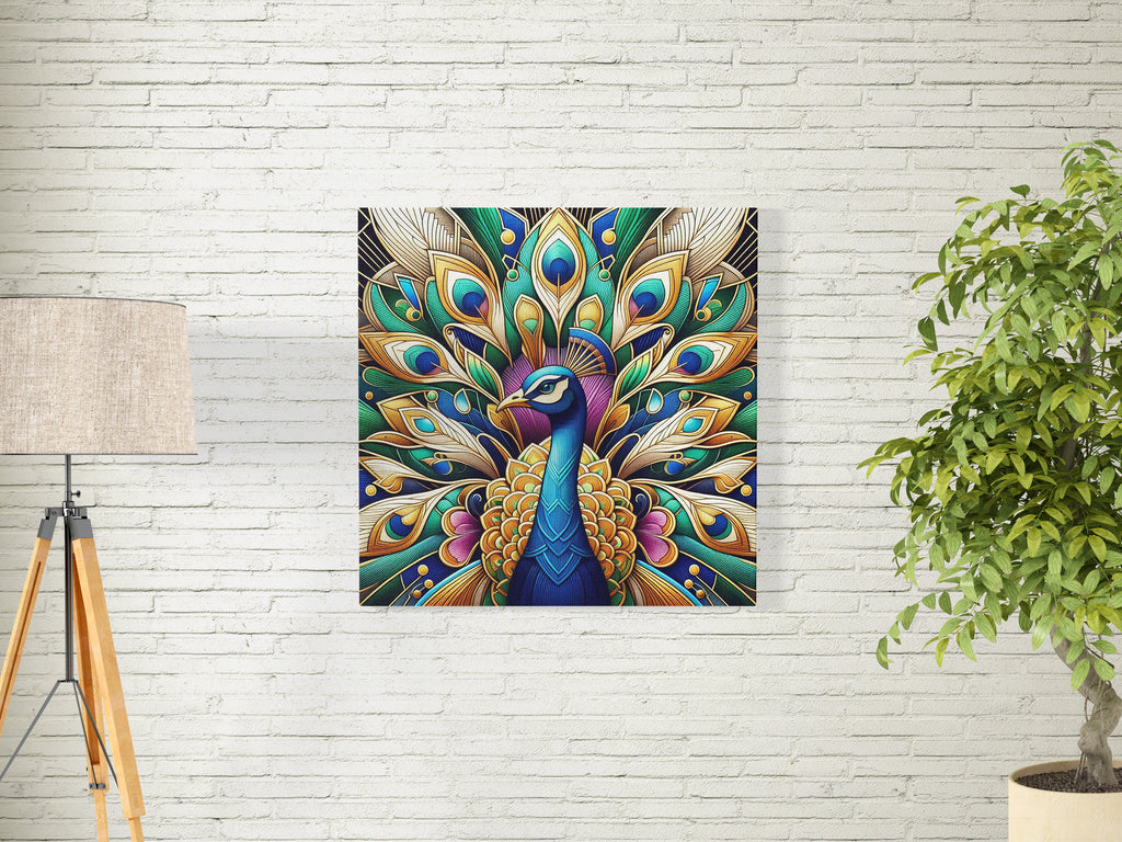 Beautiful Peacock Art Deco Square Wall Art Print