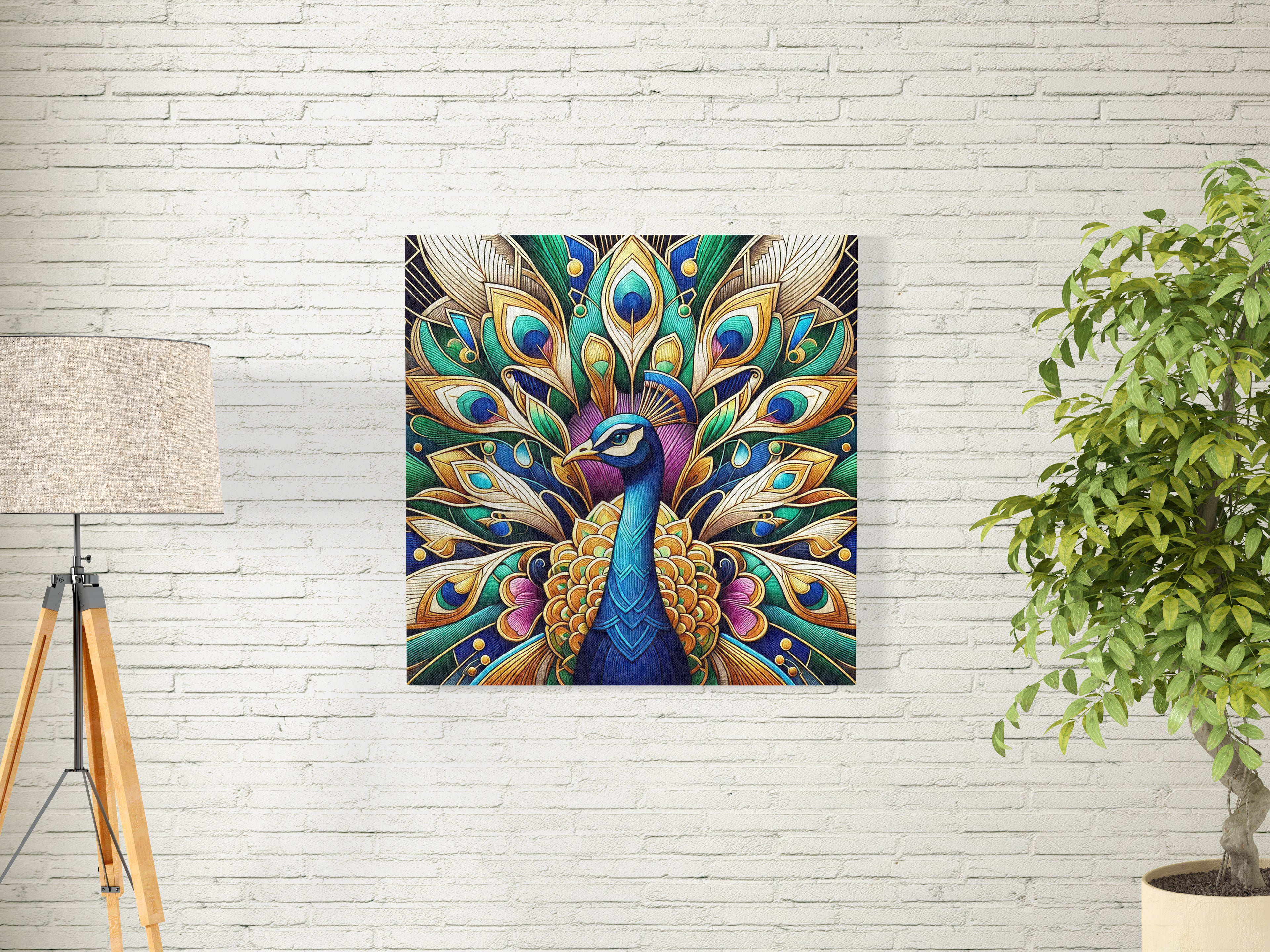 Beautiful Peacock Art Deco Square Wall Art Print