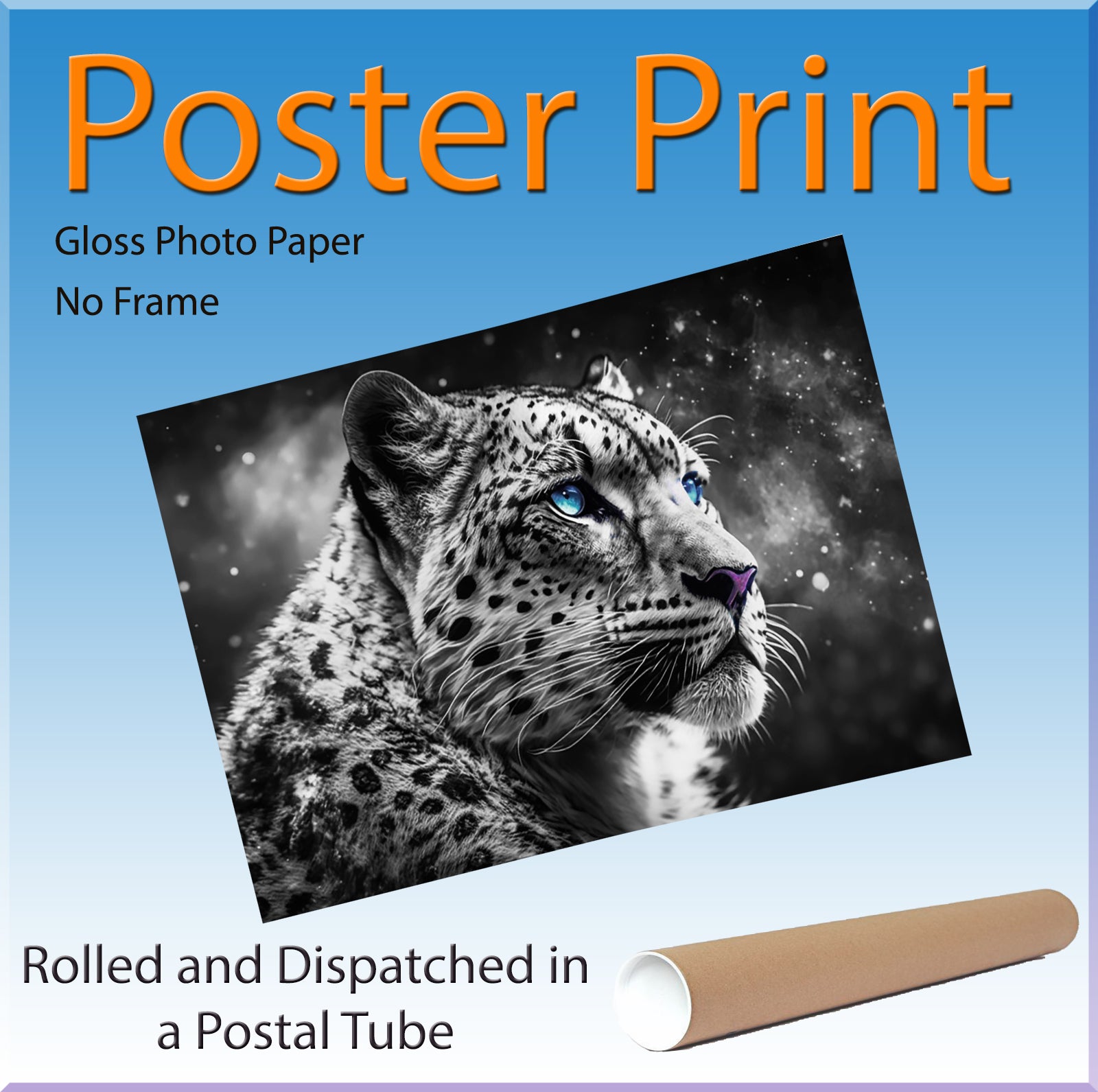 Black and White Big Cat Snow Leopard Face Wall Art Canvas Print