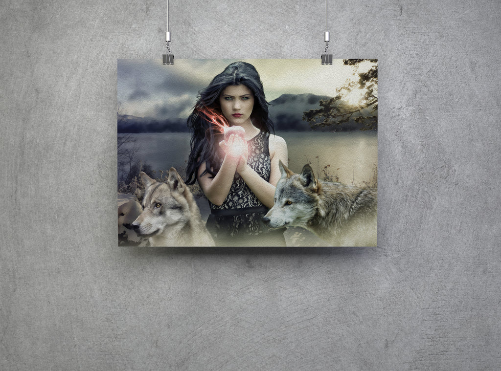 Fantasy Gothic Girl and Wolves Canvas Print Wall Art