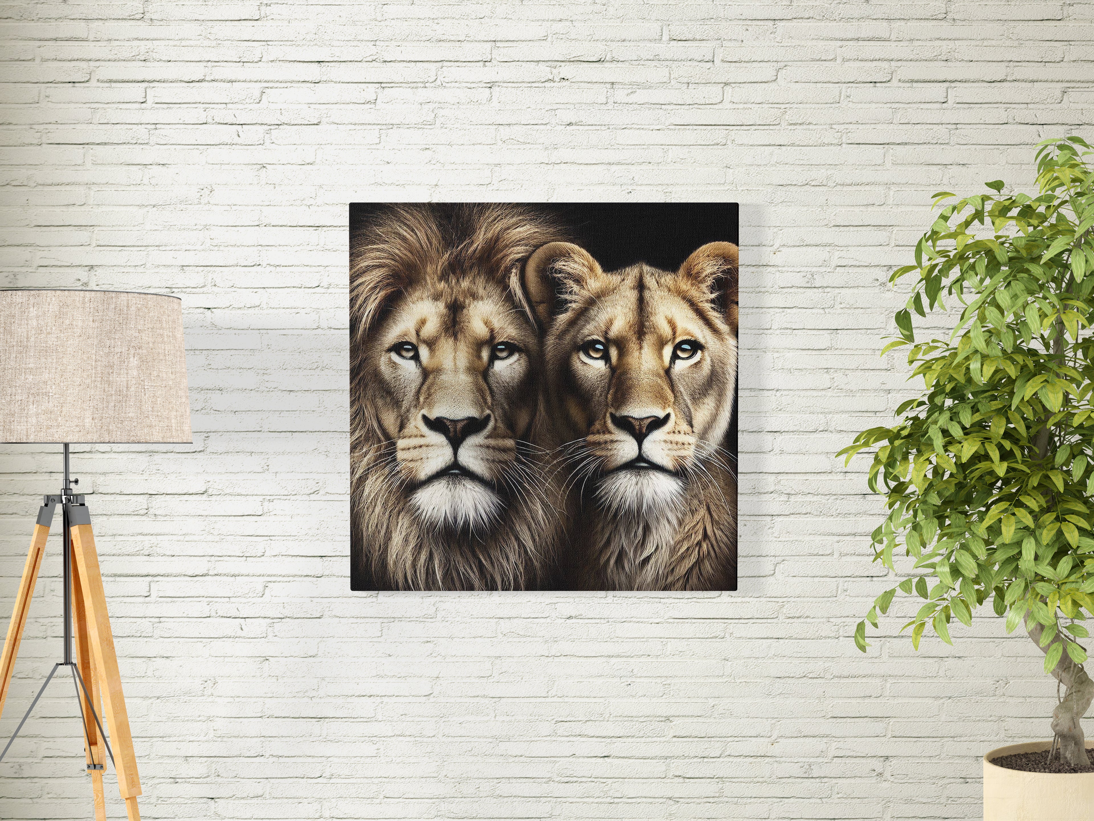 Majestic Lion and Lioness Big Cat Square Canvas Print Wall Art