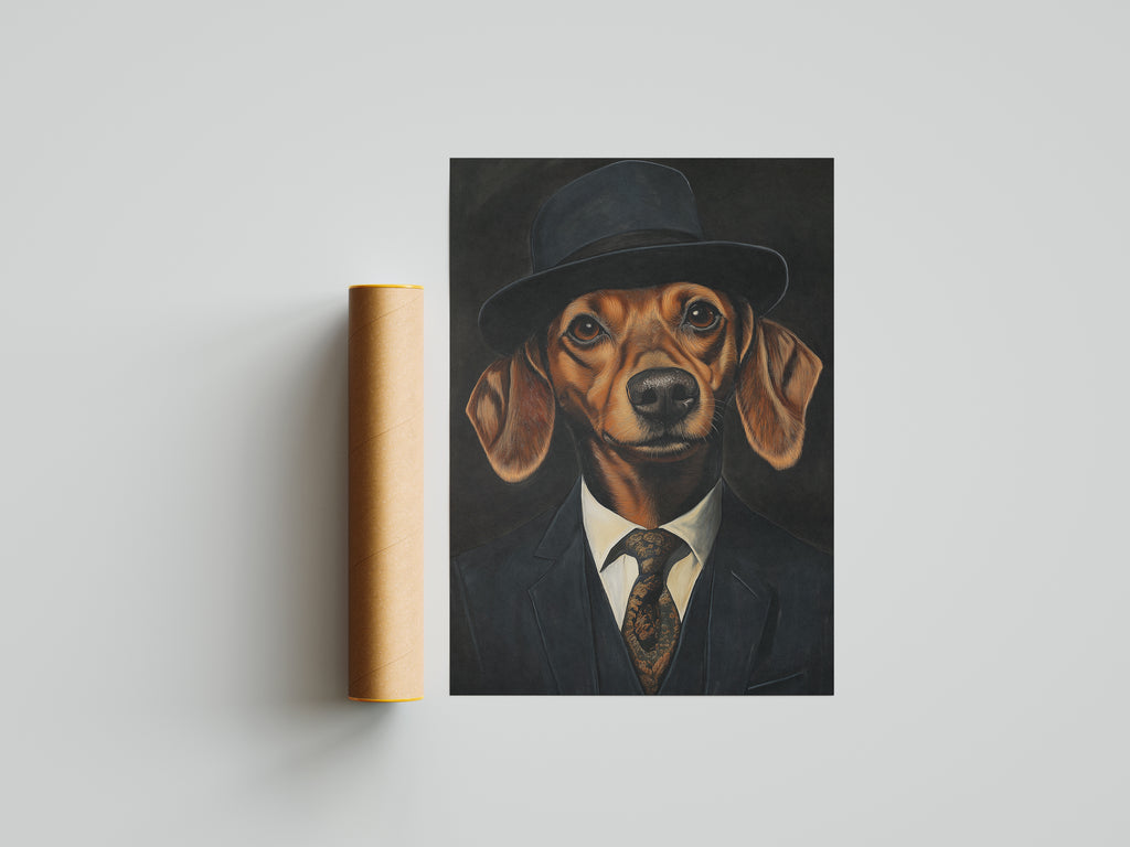 Dachshund In A Suit Canvas Wall Art Print Framed Home Decor Picture